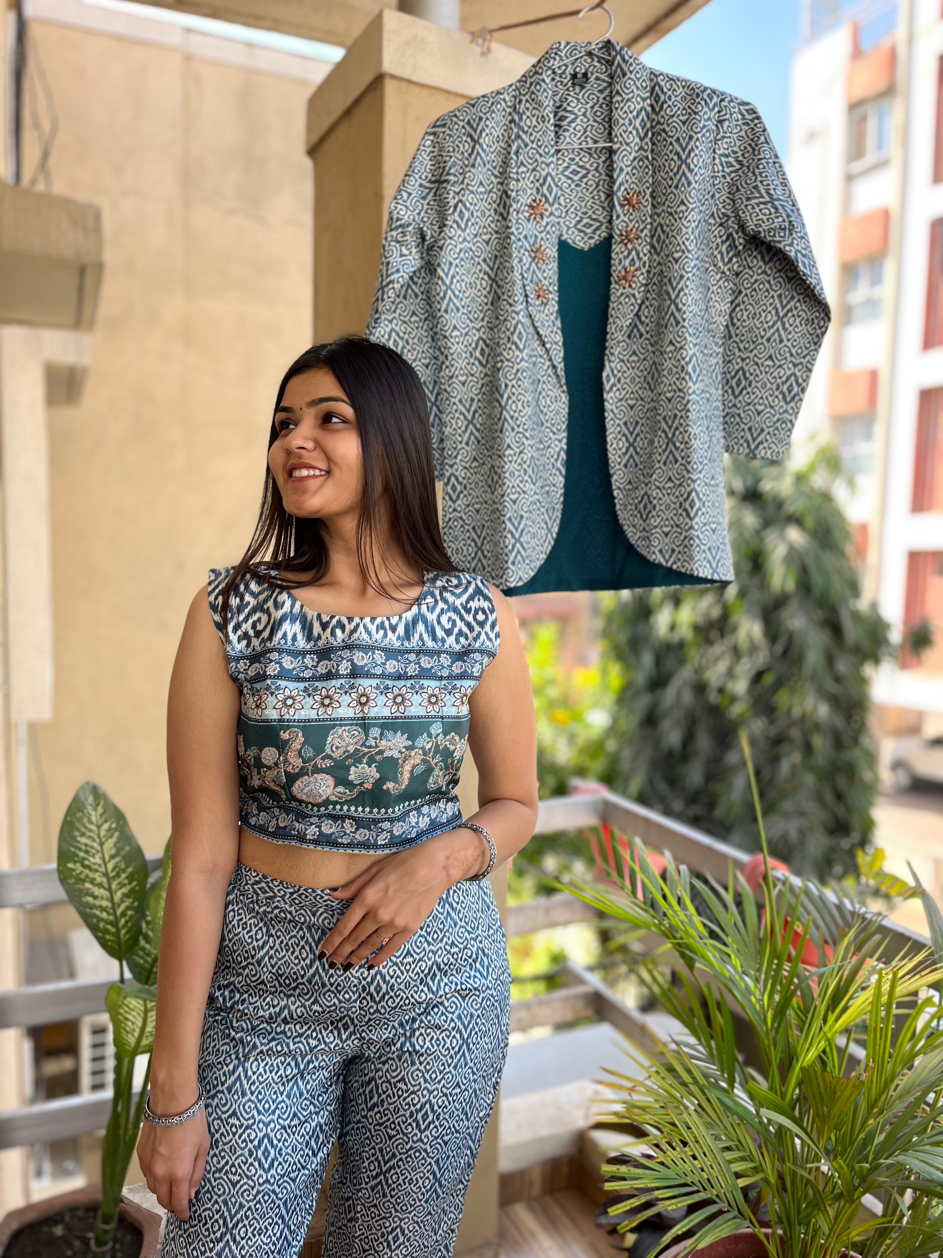 Image of Sky Blue Muslin Coord  Set- 3 Piece