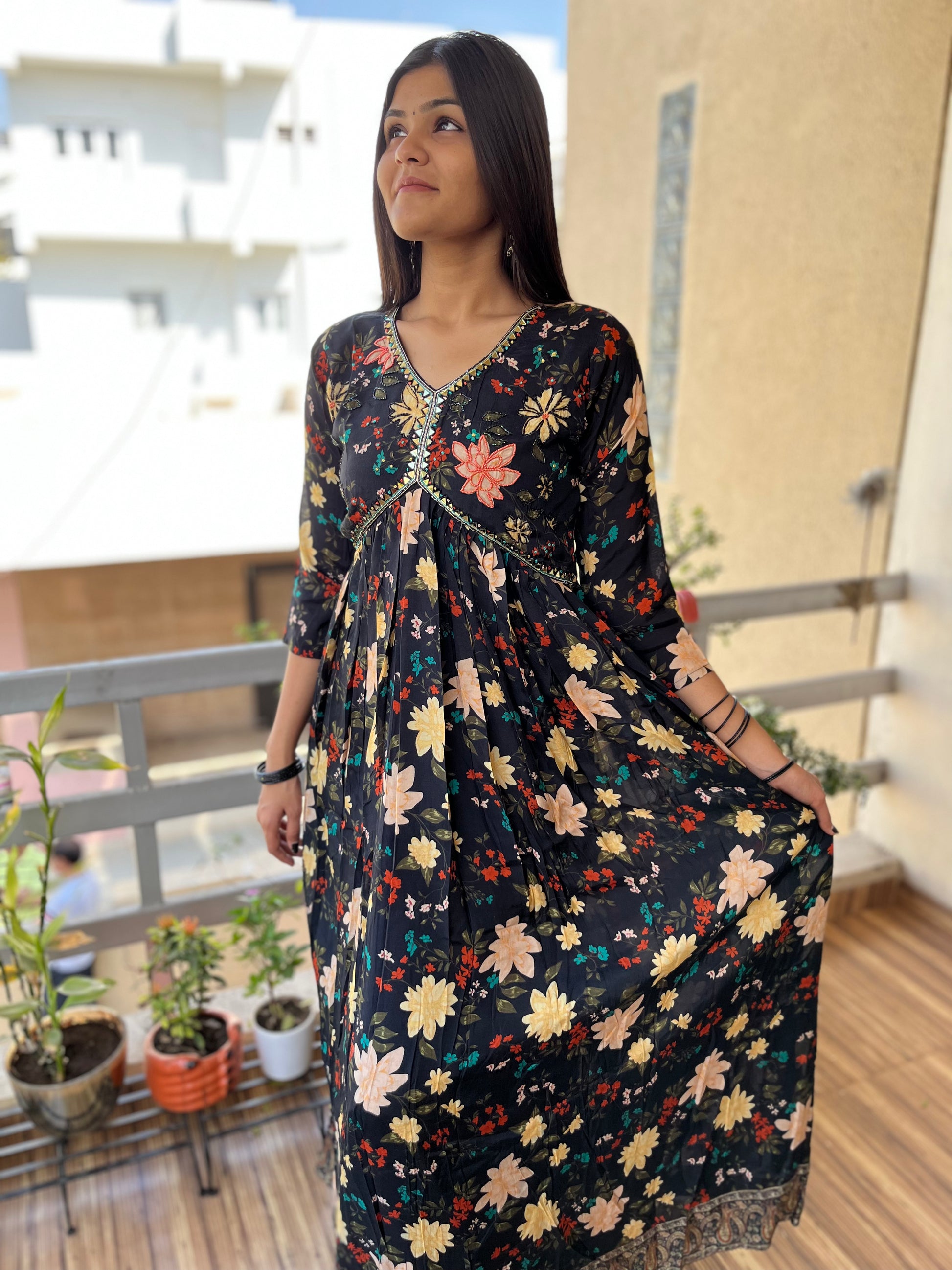 Alia Cut Gown - Multi Print