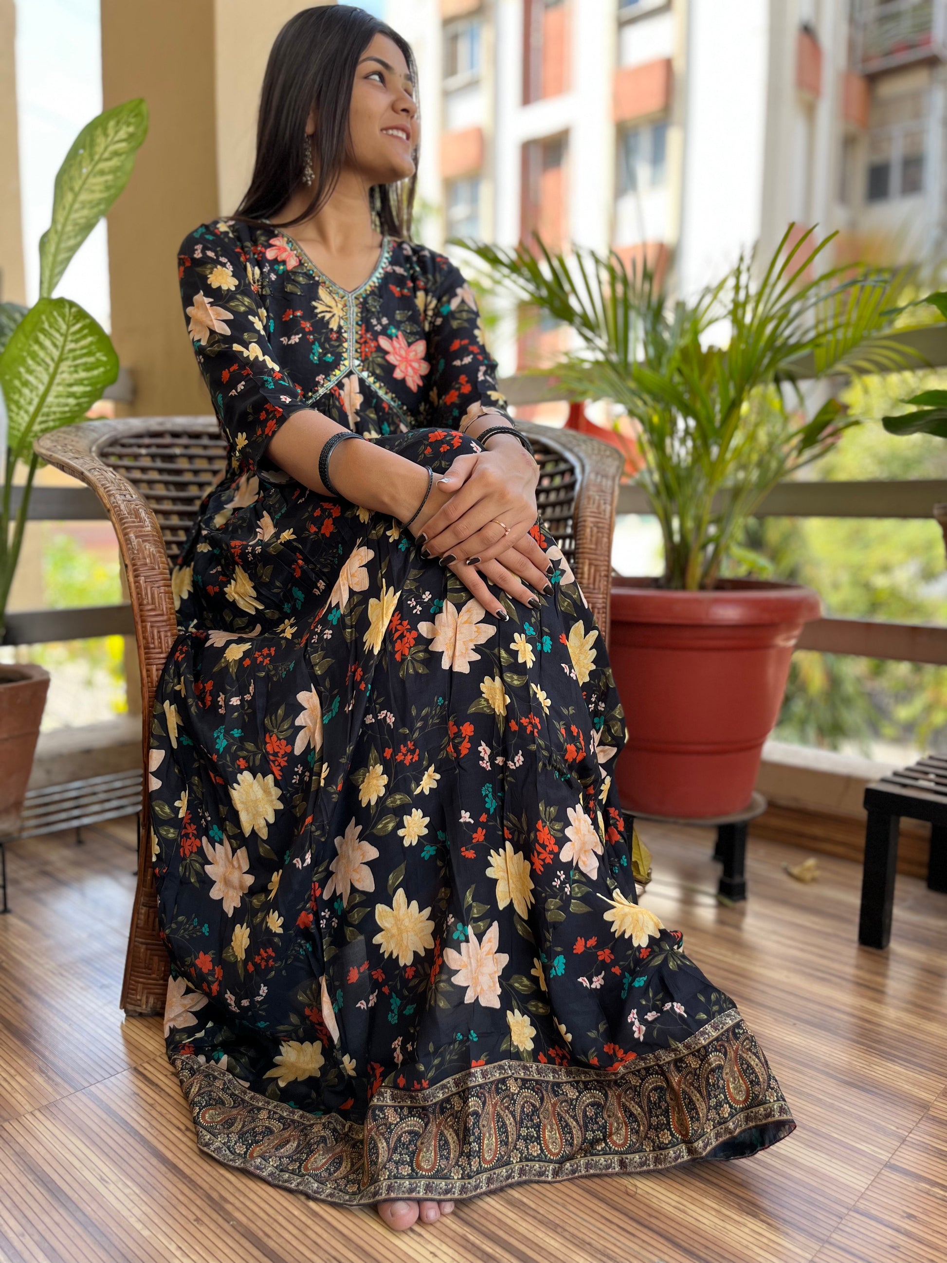 Alia Cut Gown - Multi Print