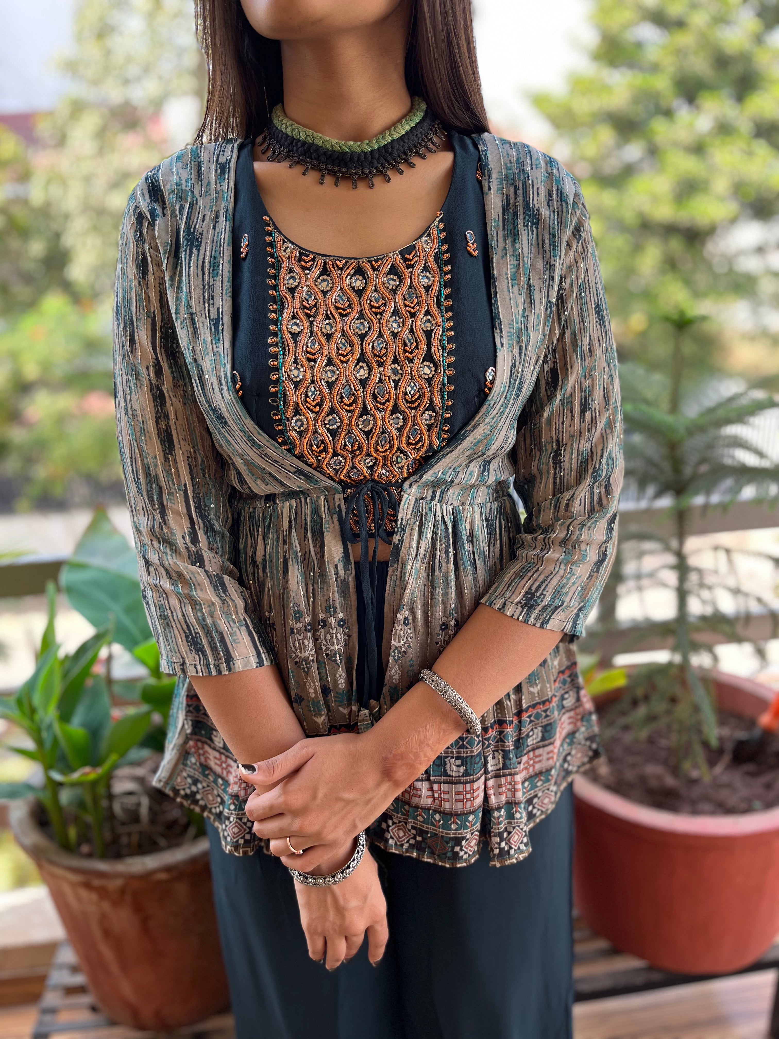 Image of Flared Sharara Set - 3 Piece