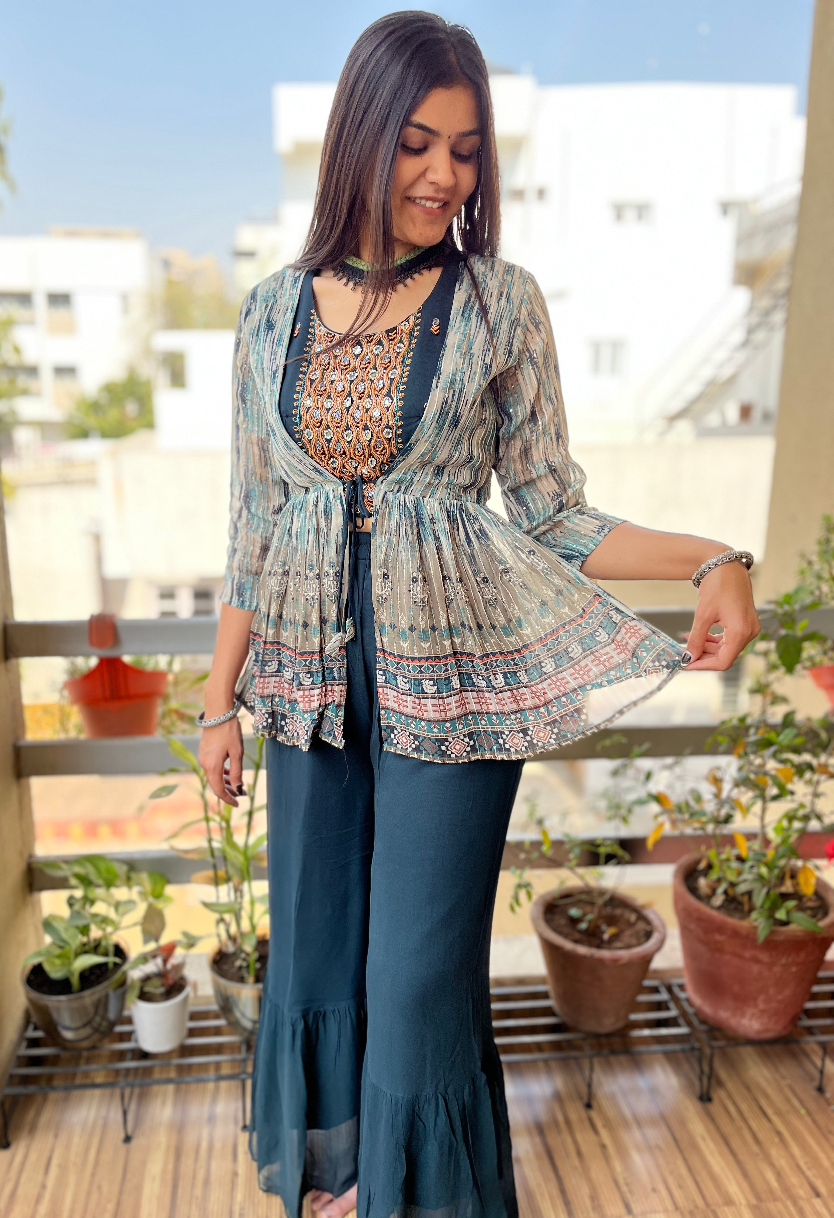 Image of Flared Sharara Set - 3 Piece