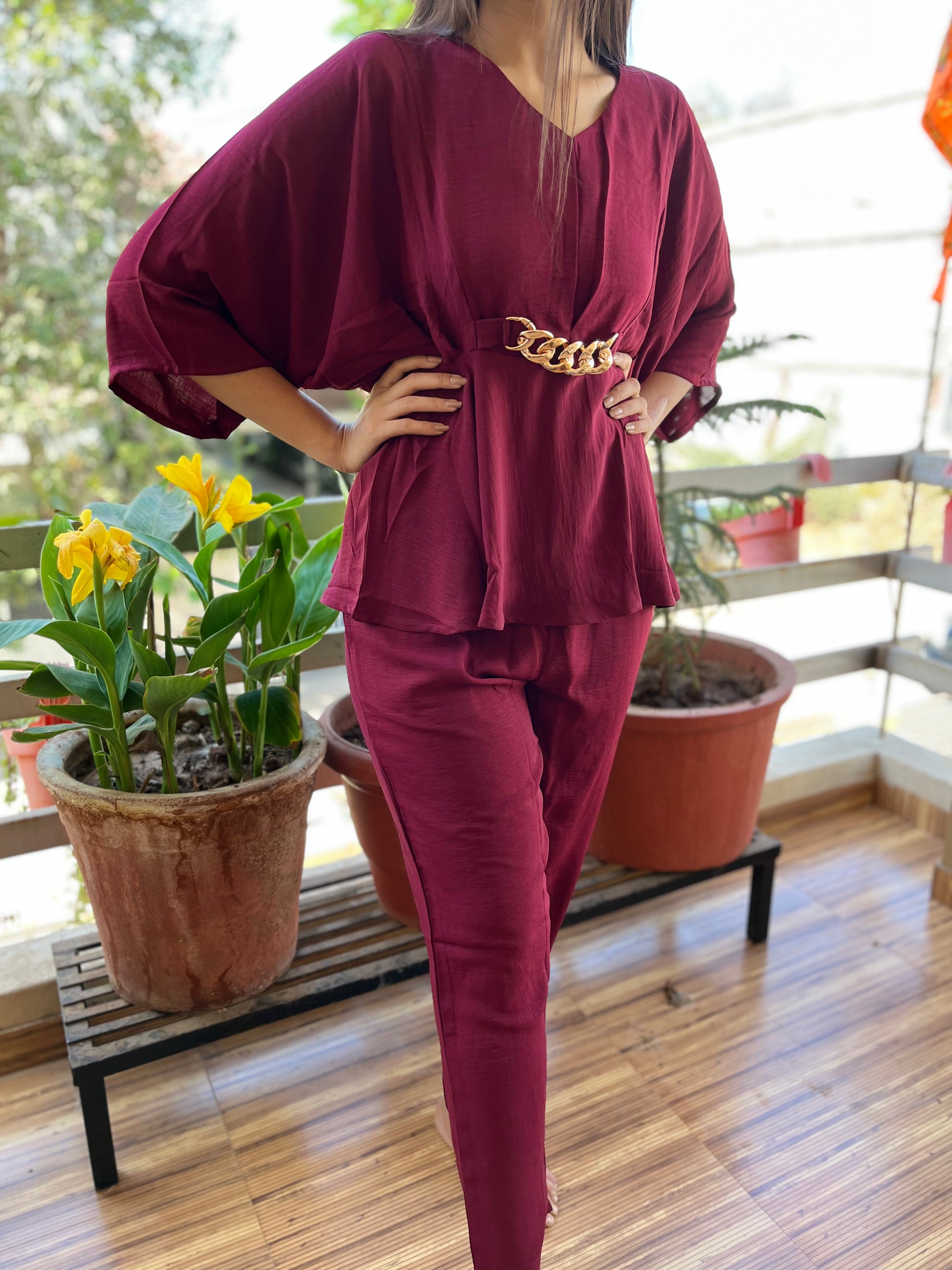 Designer Co-ord Set -Wine
