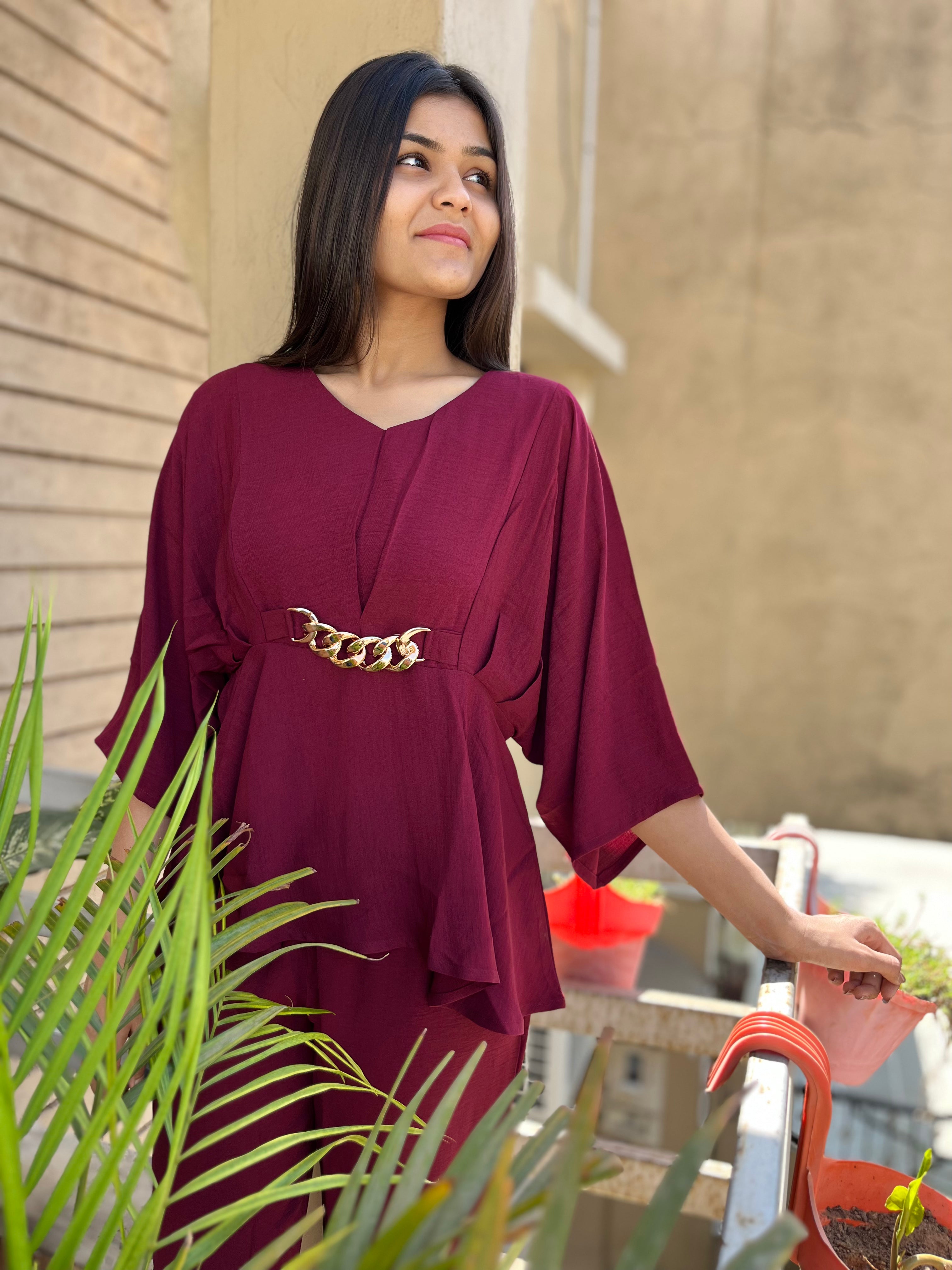 Image of Designer Co-ord Set -Wine