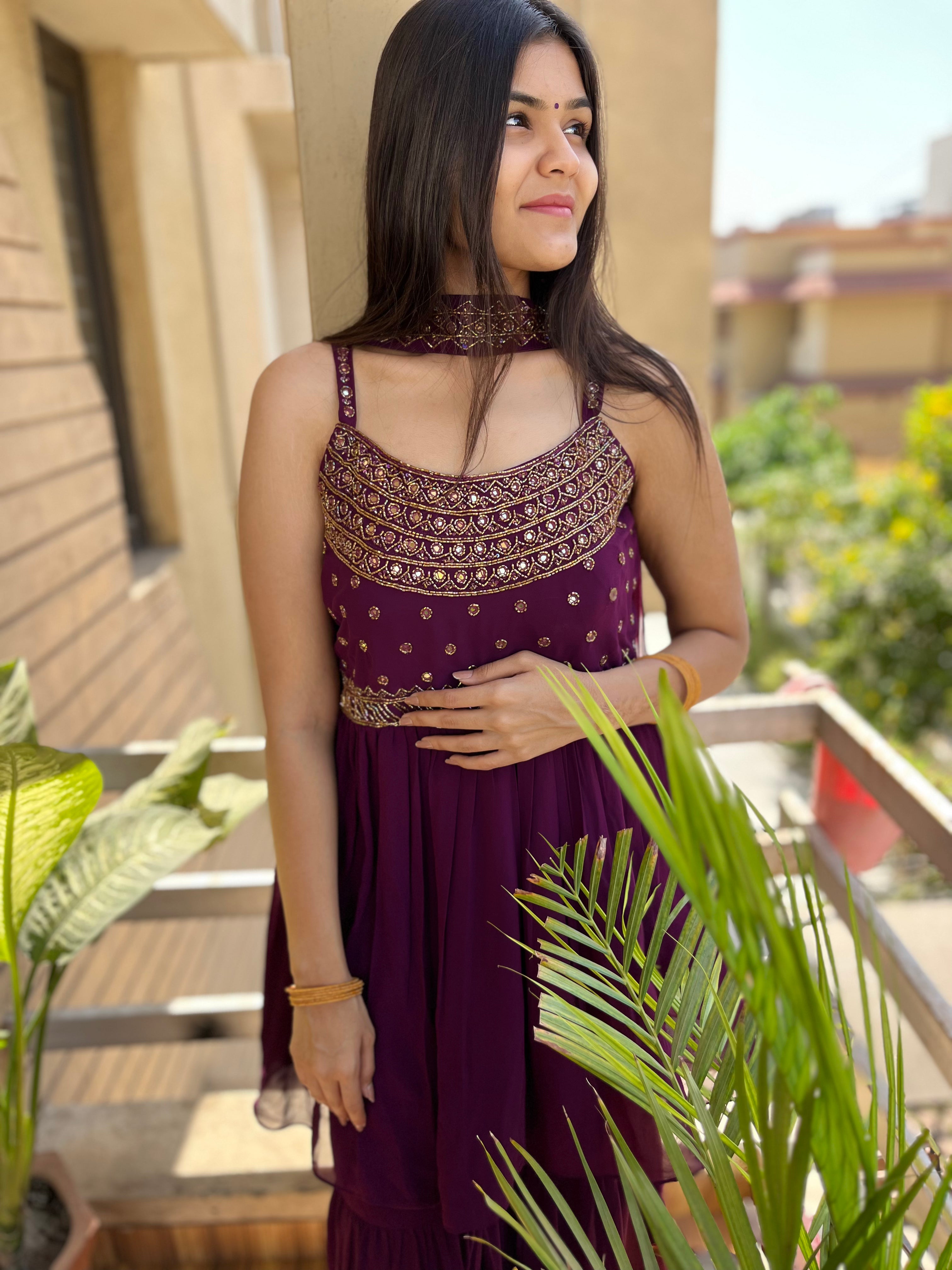 Image of Tunic Sharara Set - Wine