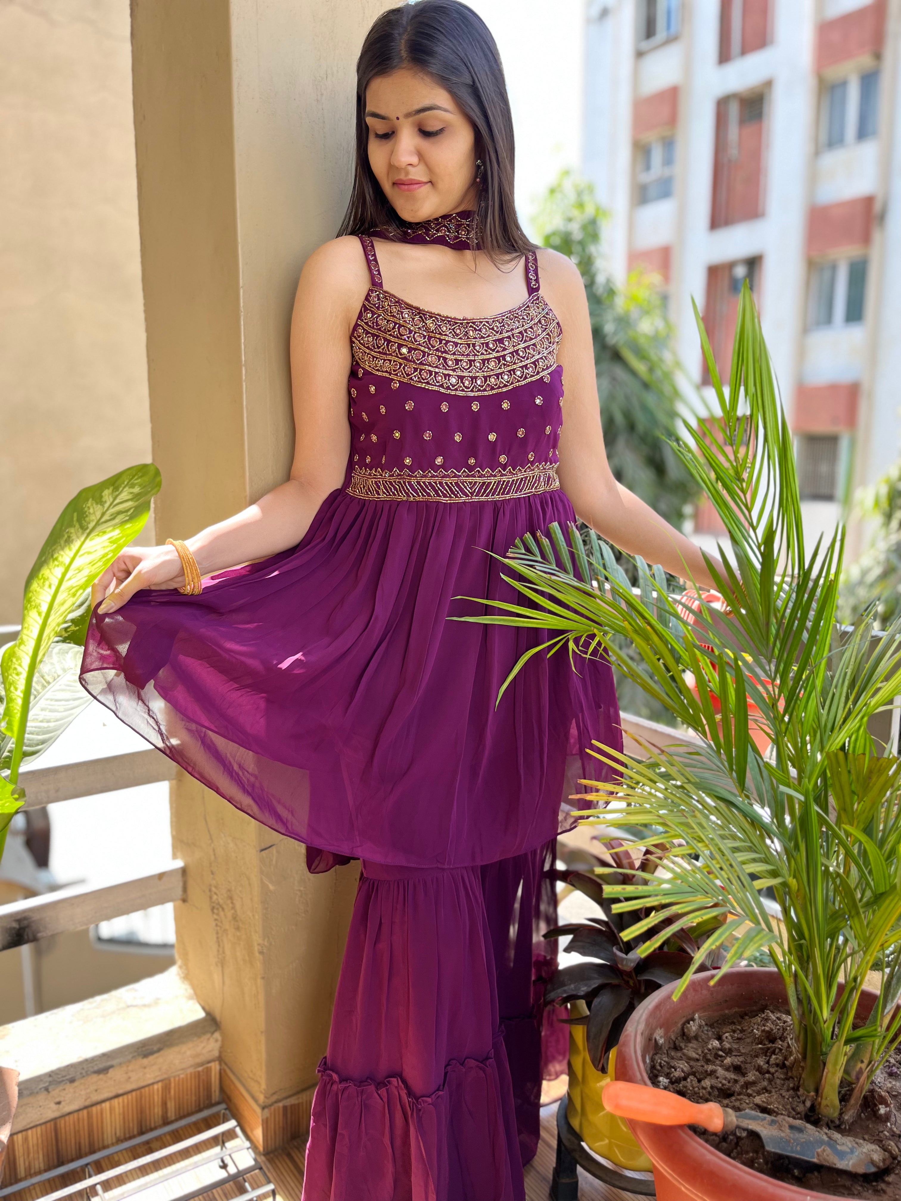 Tunic Sharara Set - Wine