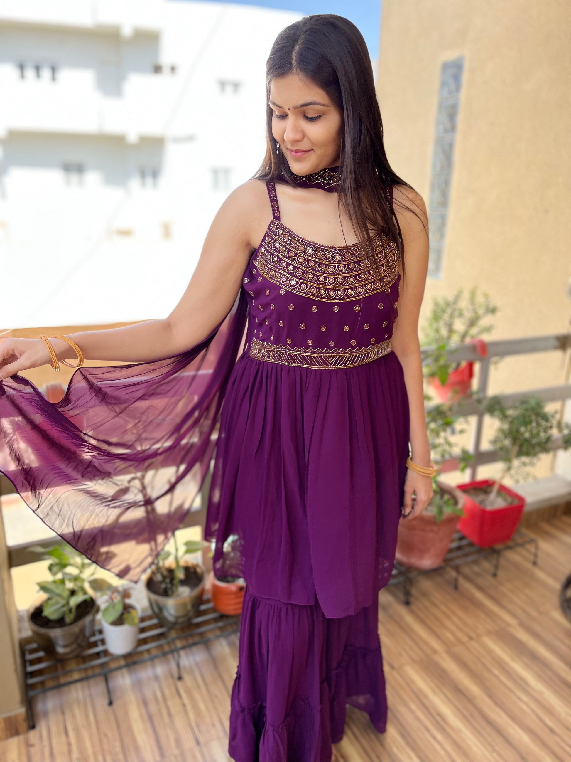 Tunic Sharara Set - Wine