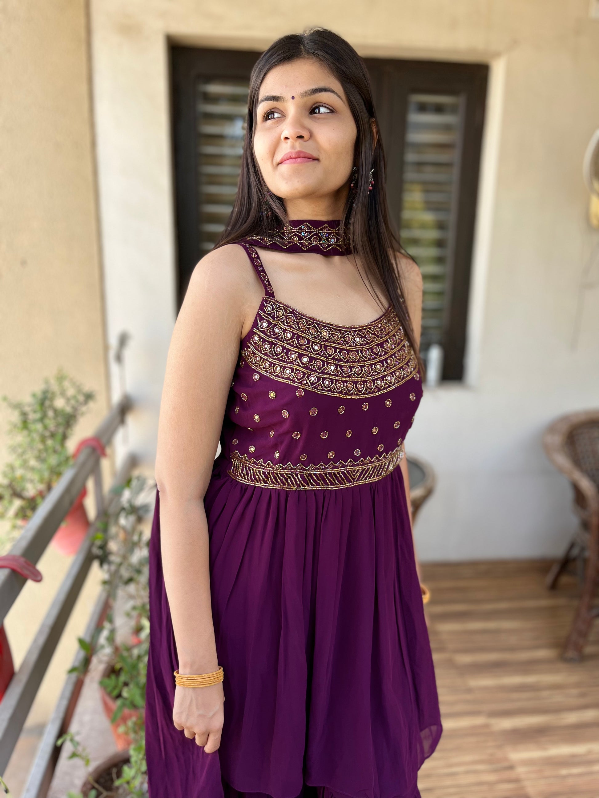 Tunic Sharara Set - Wine