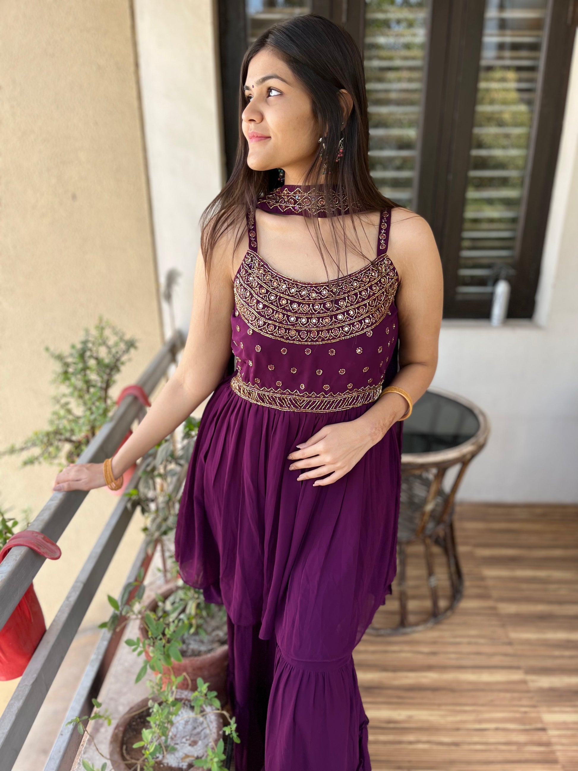 Tunic Sharara Set - Wine