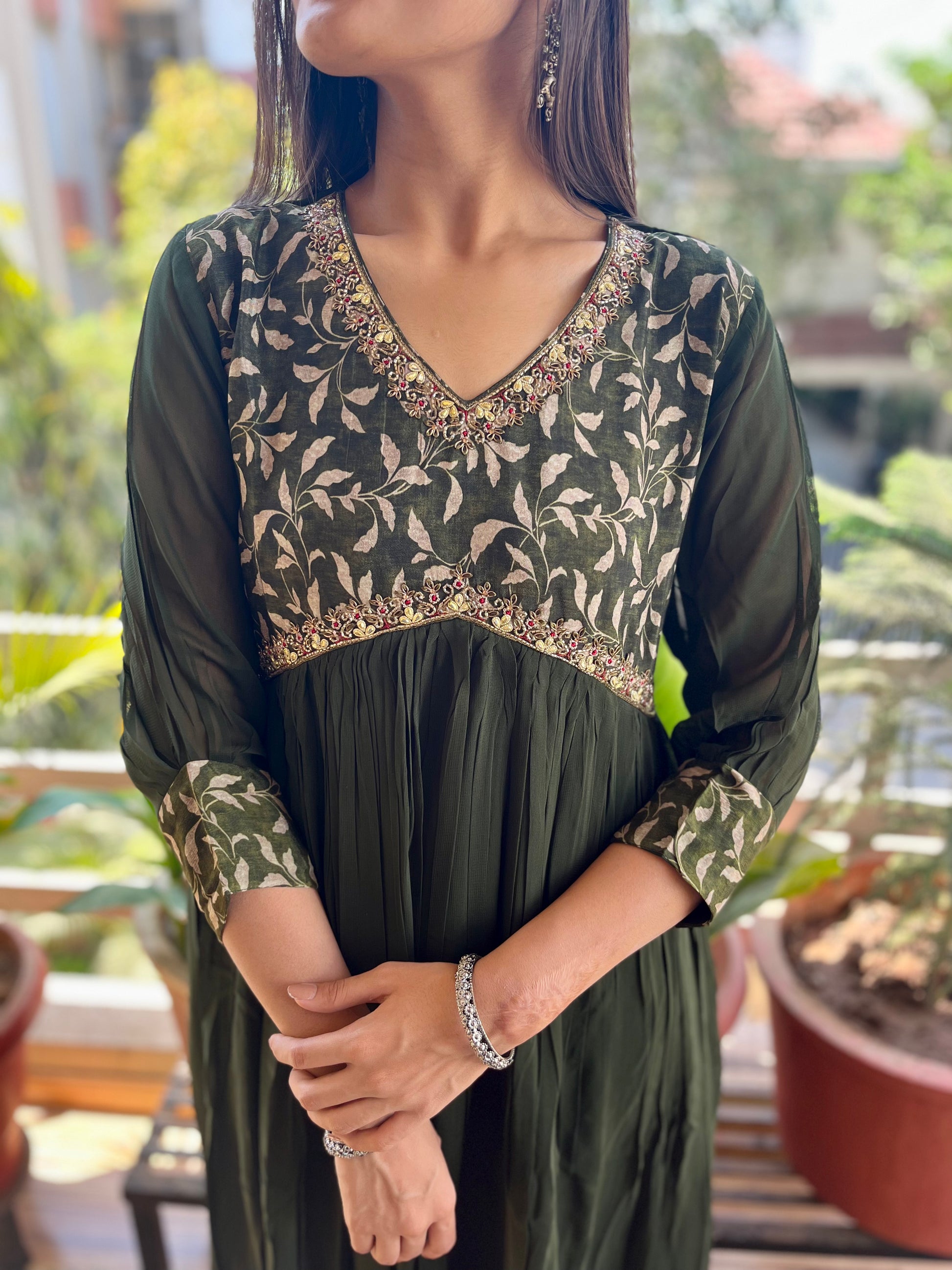 Georgette Gown Kurti - Green