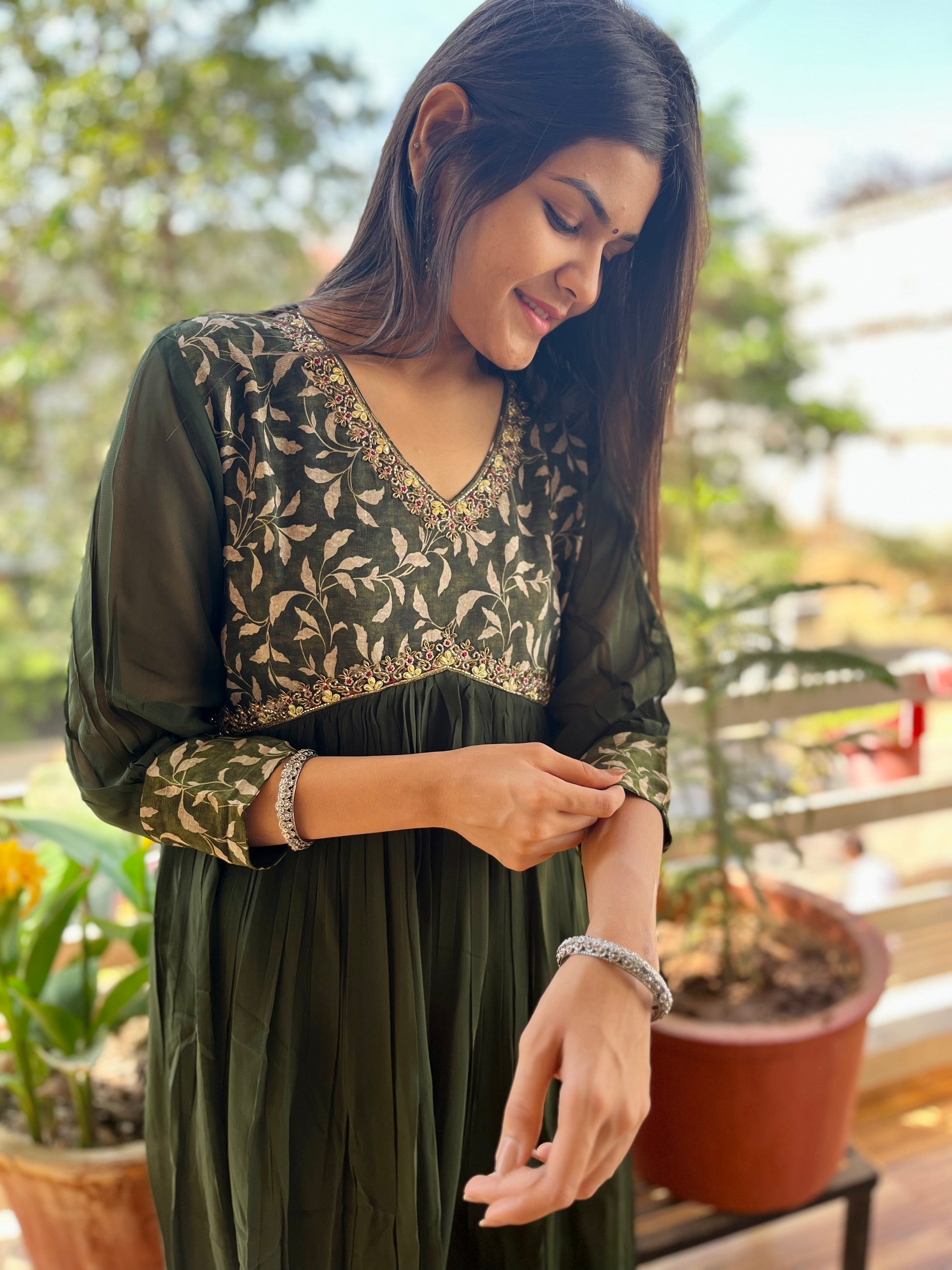 Georgette Gown Kurti - Green