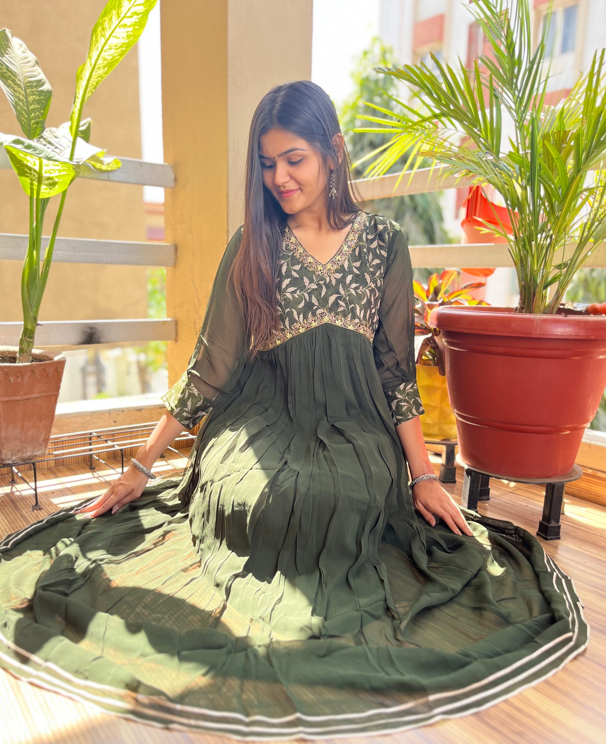 Georgette Gown Kurti - Green