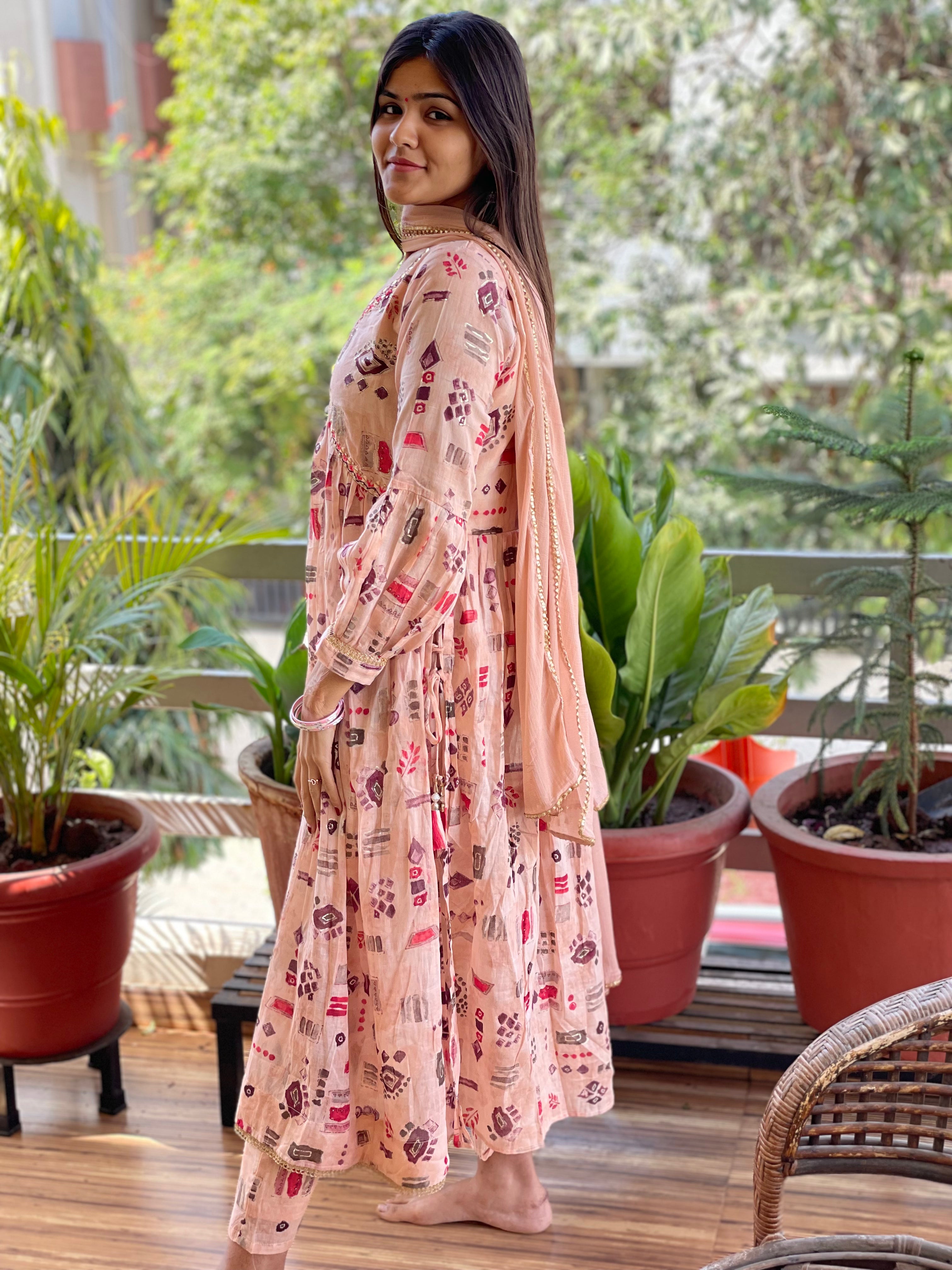 Image of 3 Piece Kurti Set- Peach
