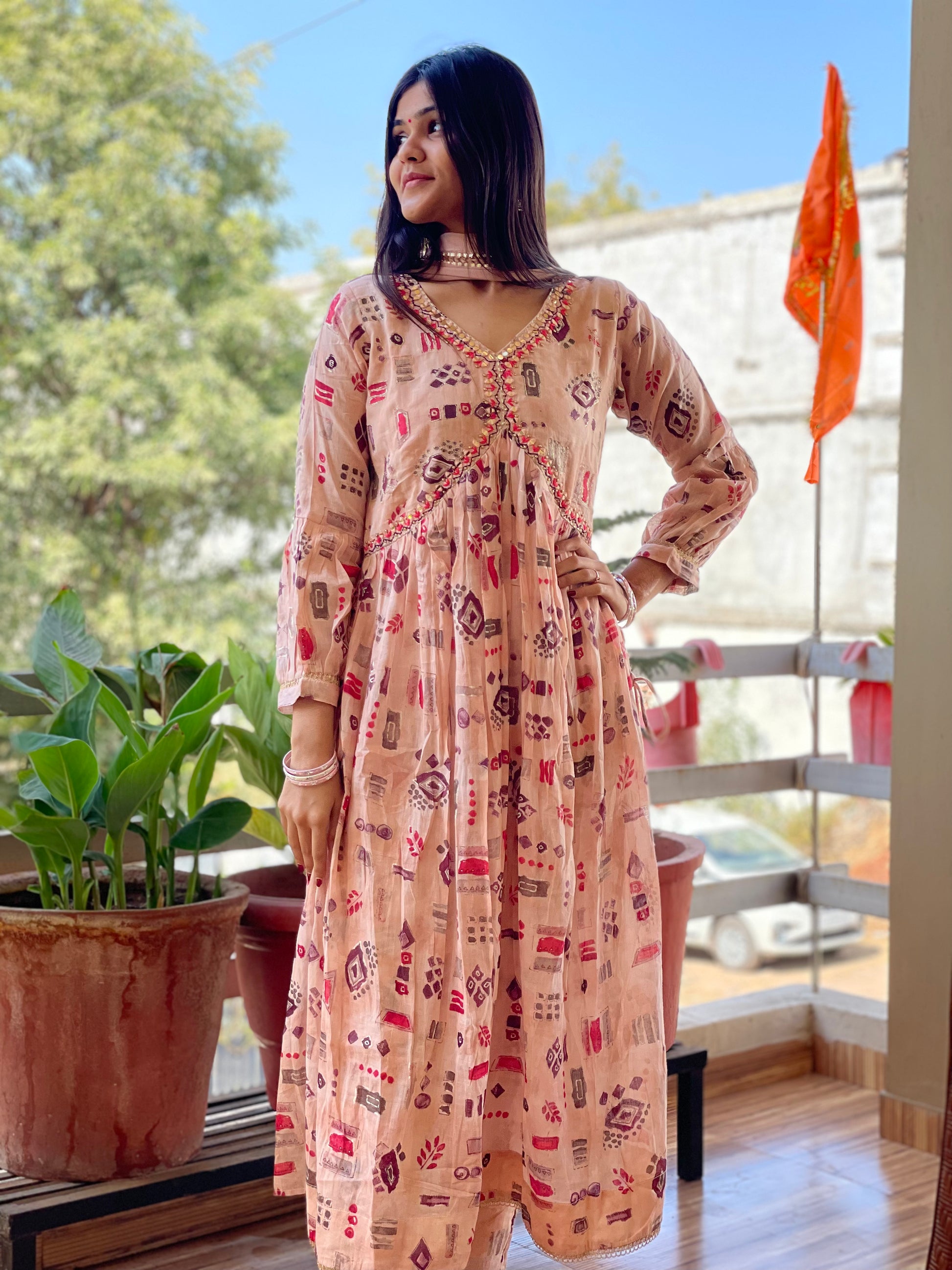 3 Piece Kurti Set- Peach