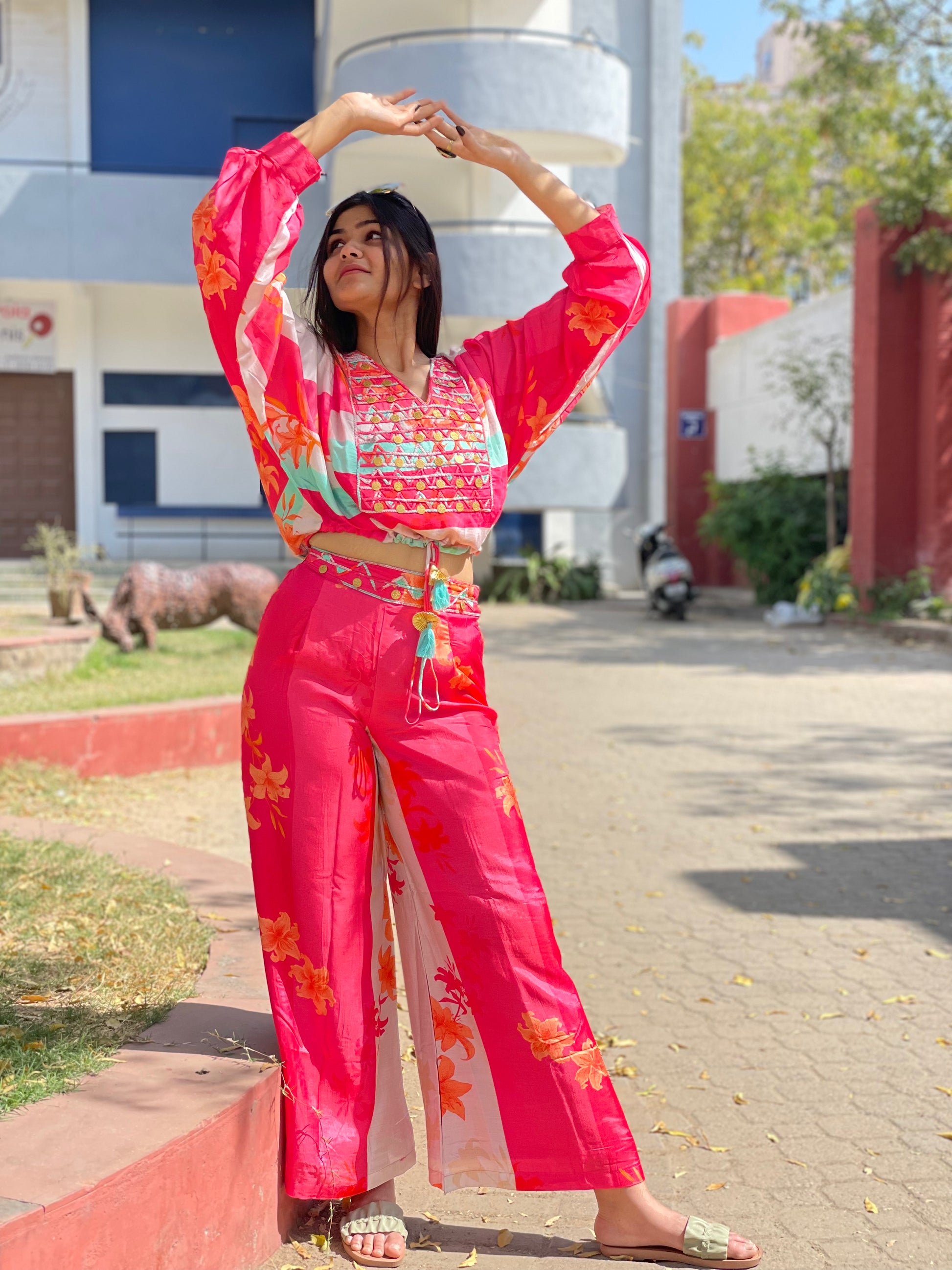 Red Colour Muslin : Co-ord Set