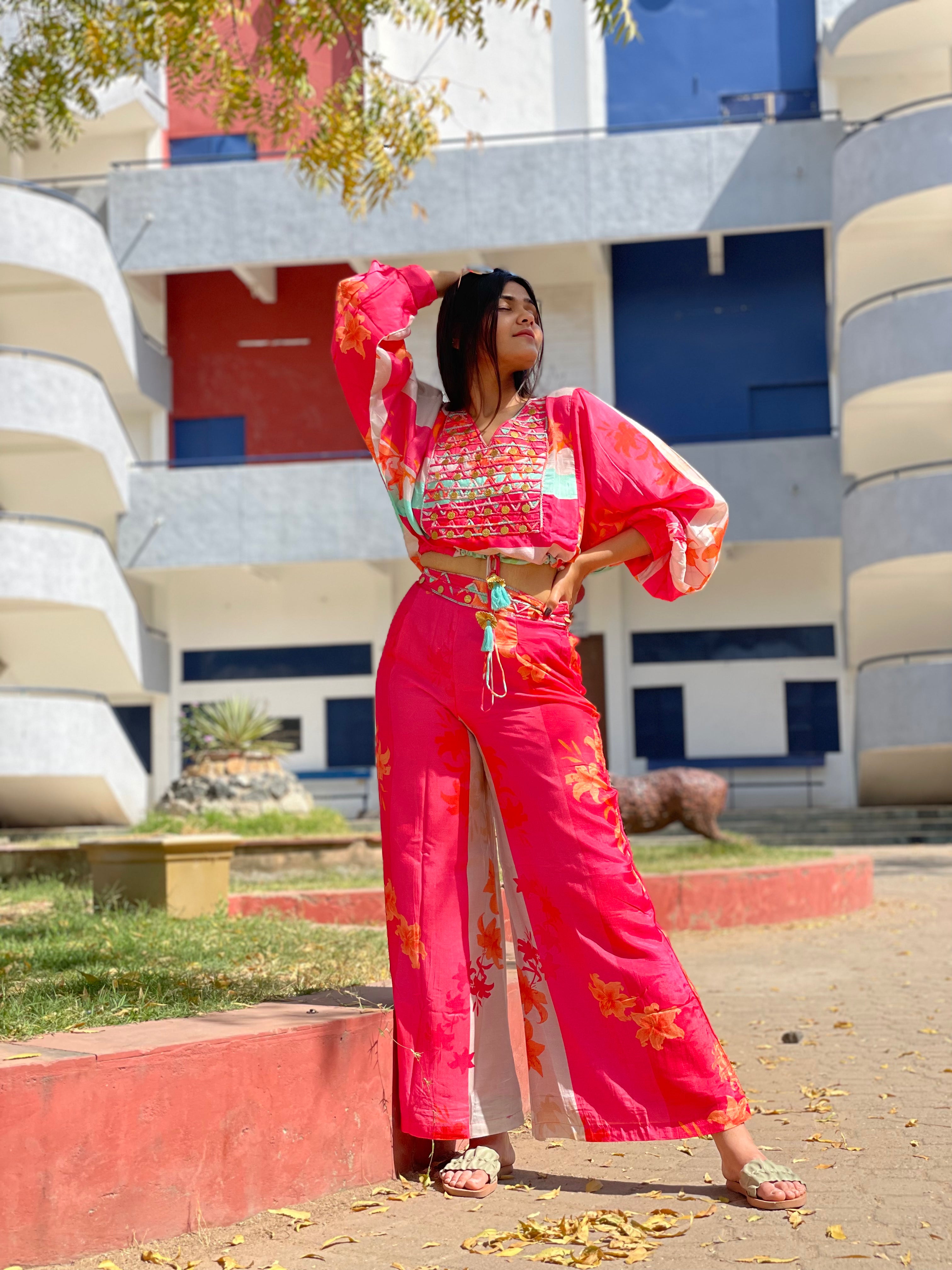 Image of Red Colour Muslin : Co-ord Set