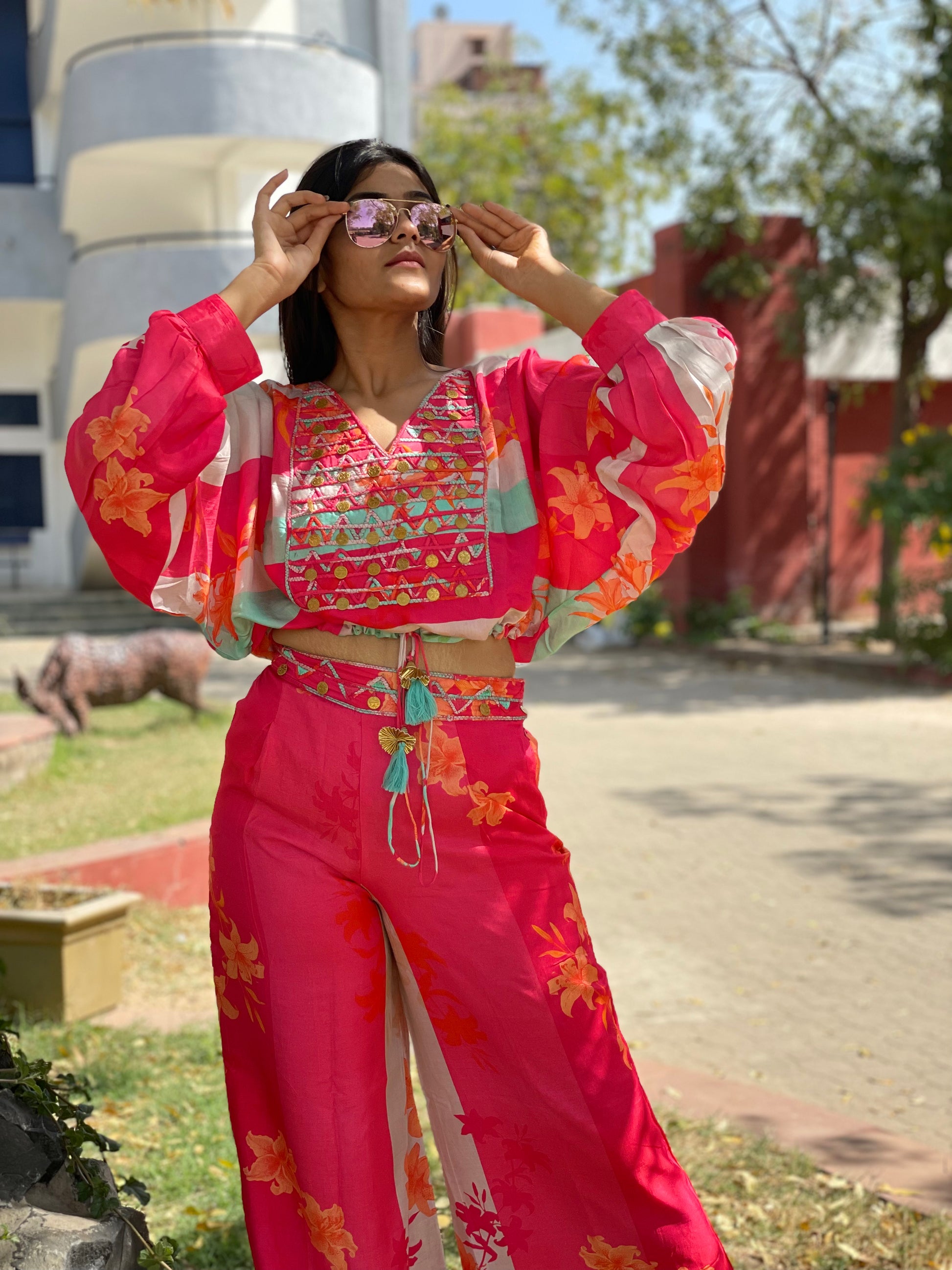 Red Colour Muslin : Co-ord Set