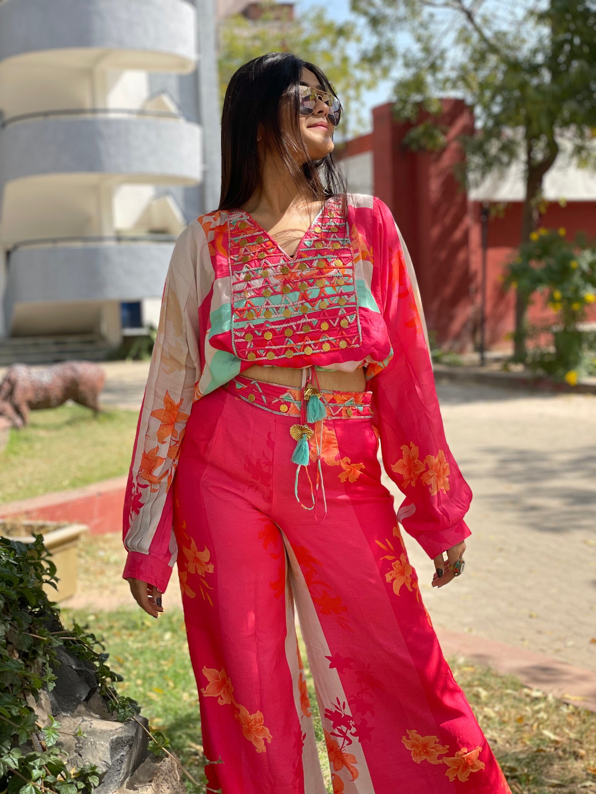 Red Colour Muslin : Co-ord Set