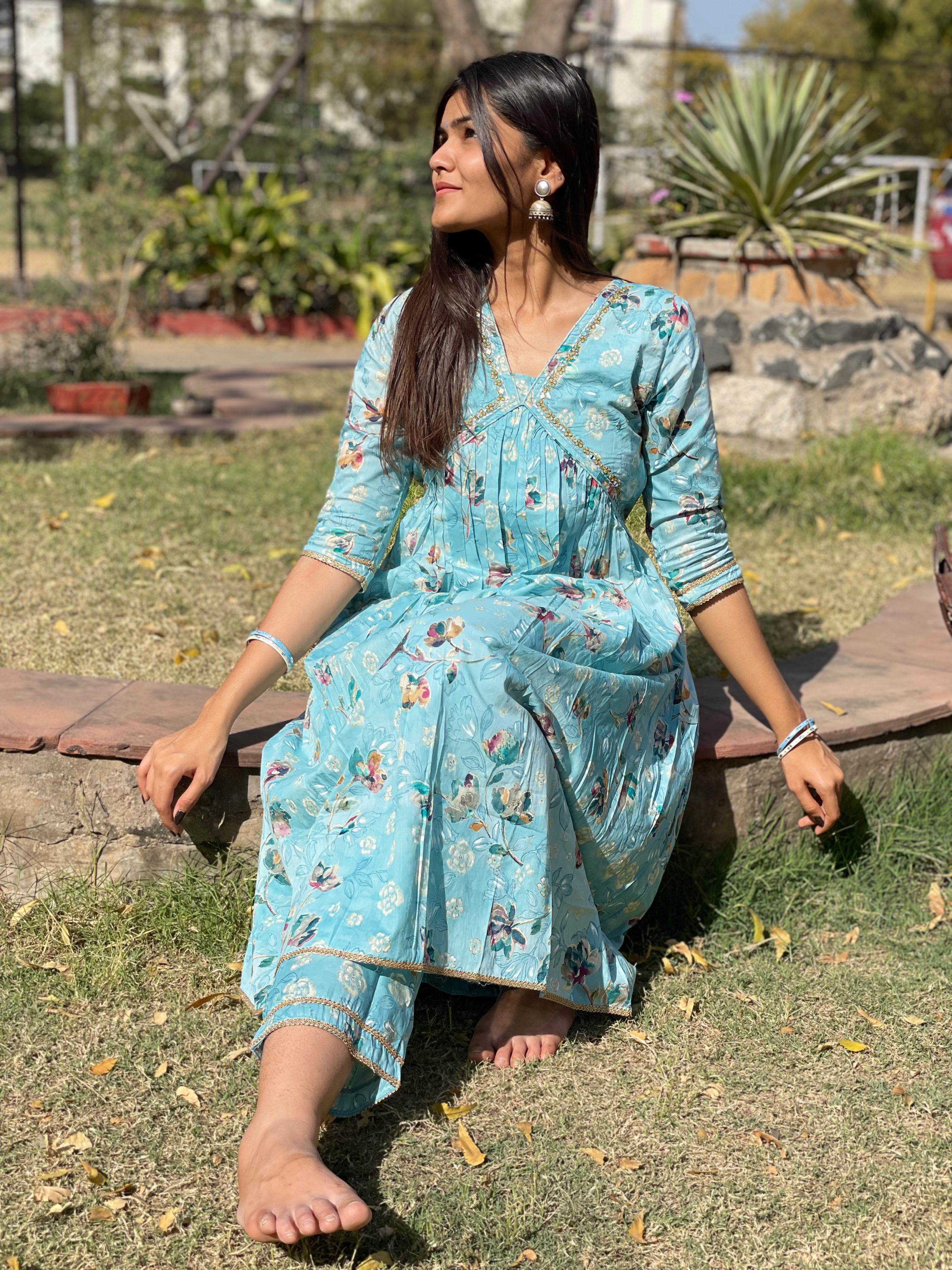 Image of 2 Piece Kurti Set- Sky Blue