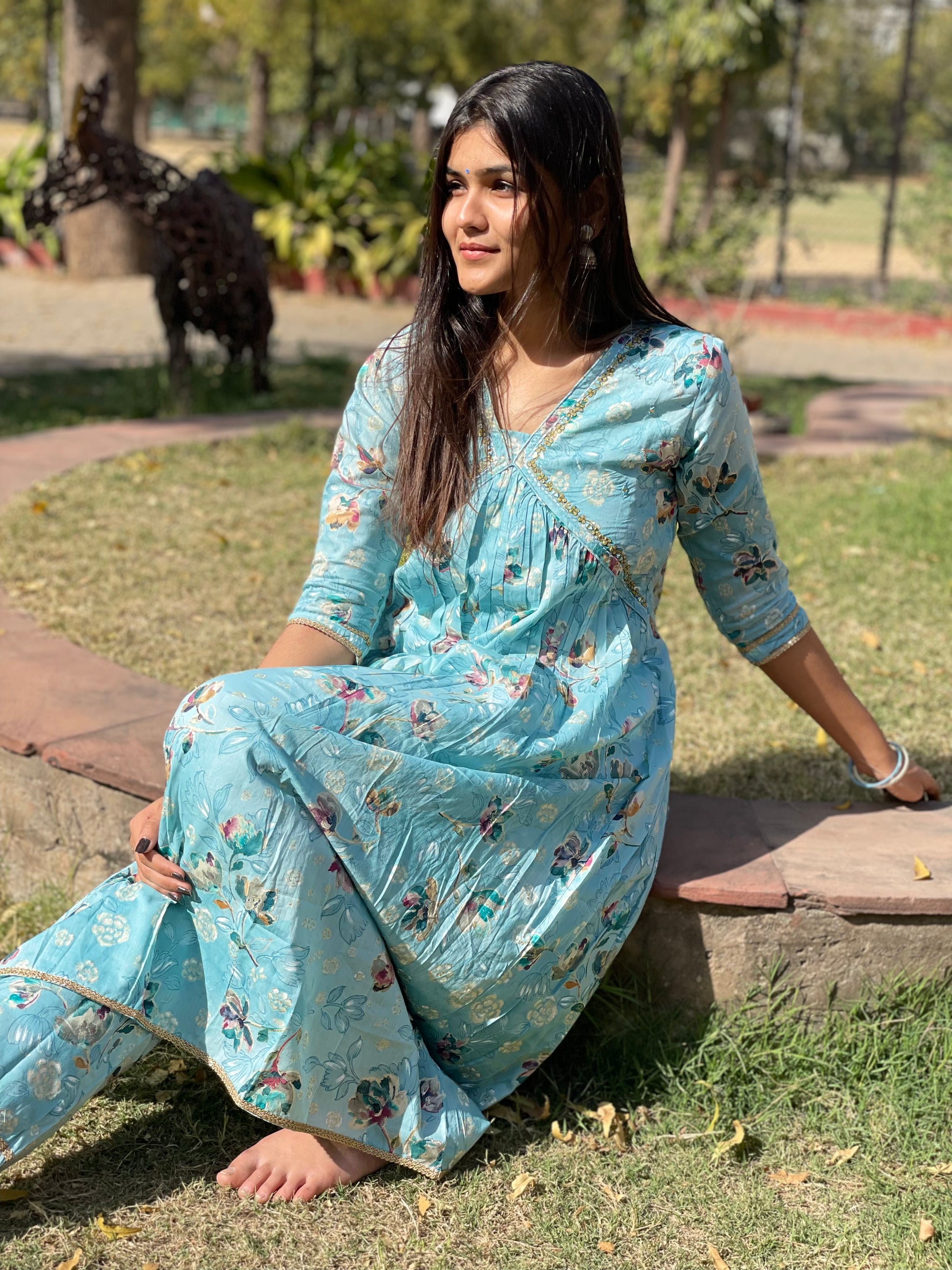 2 Piece Kurti Set- Sky Blue