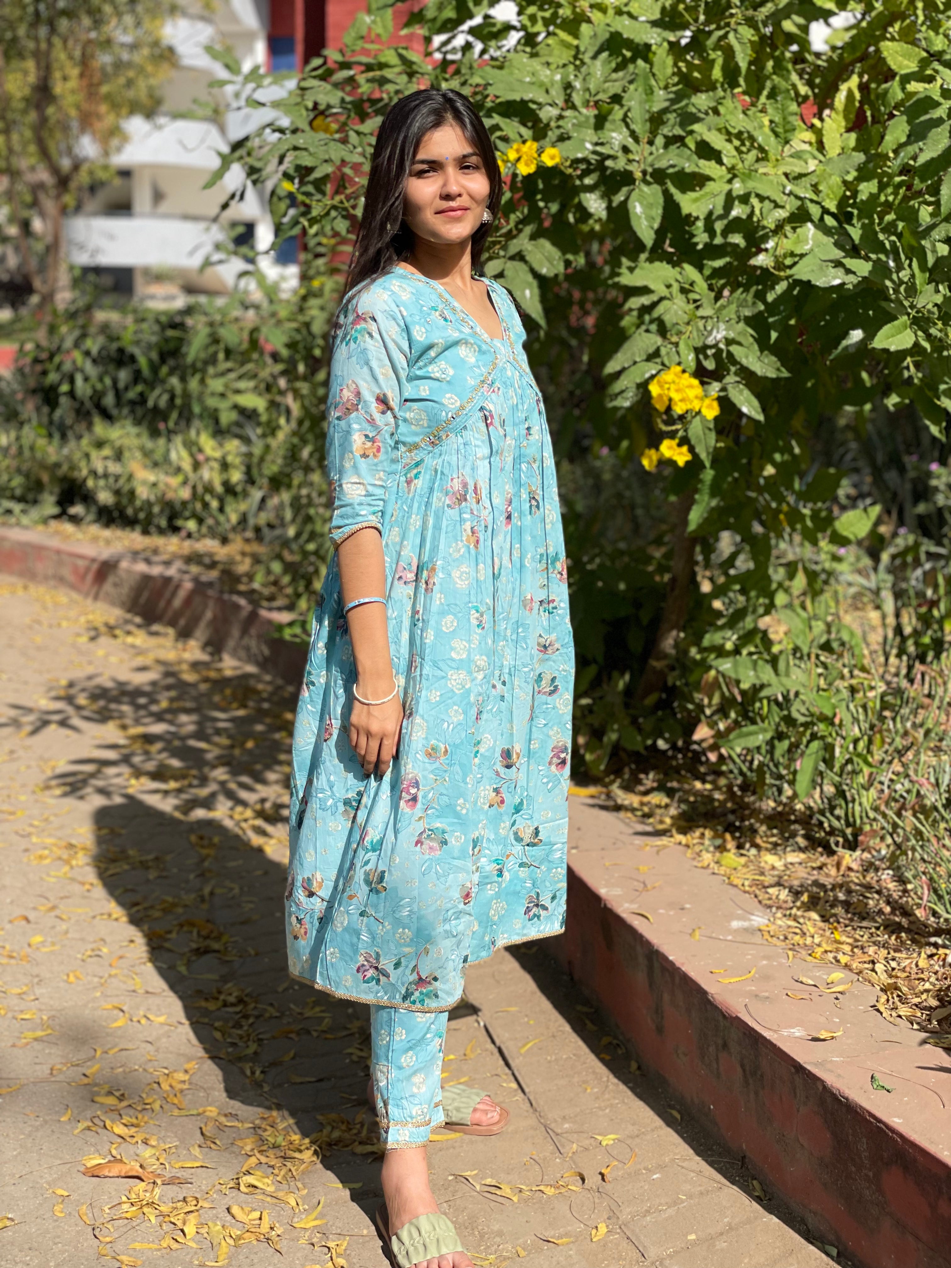 Image of 2 Piece Kurti Set- Sky Blue