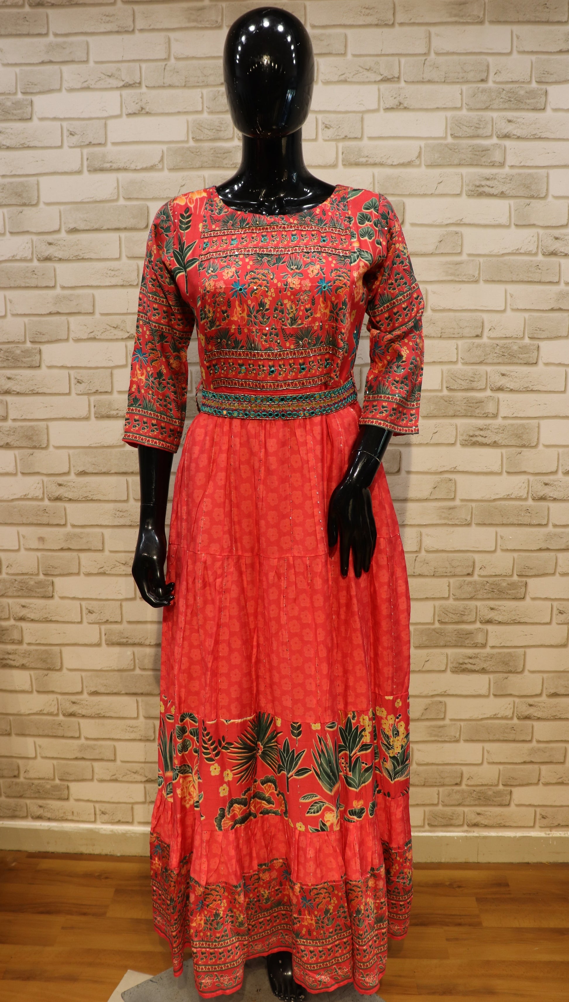 Pure Muslin Gown Kurti with Belt - Pink