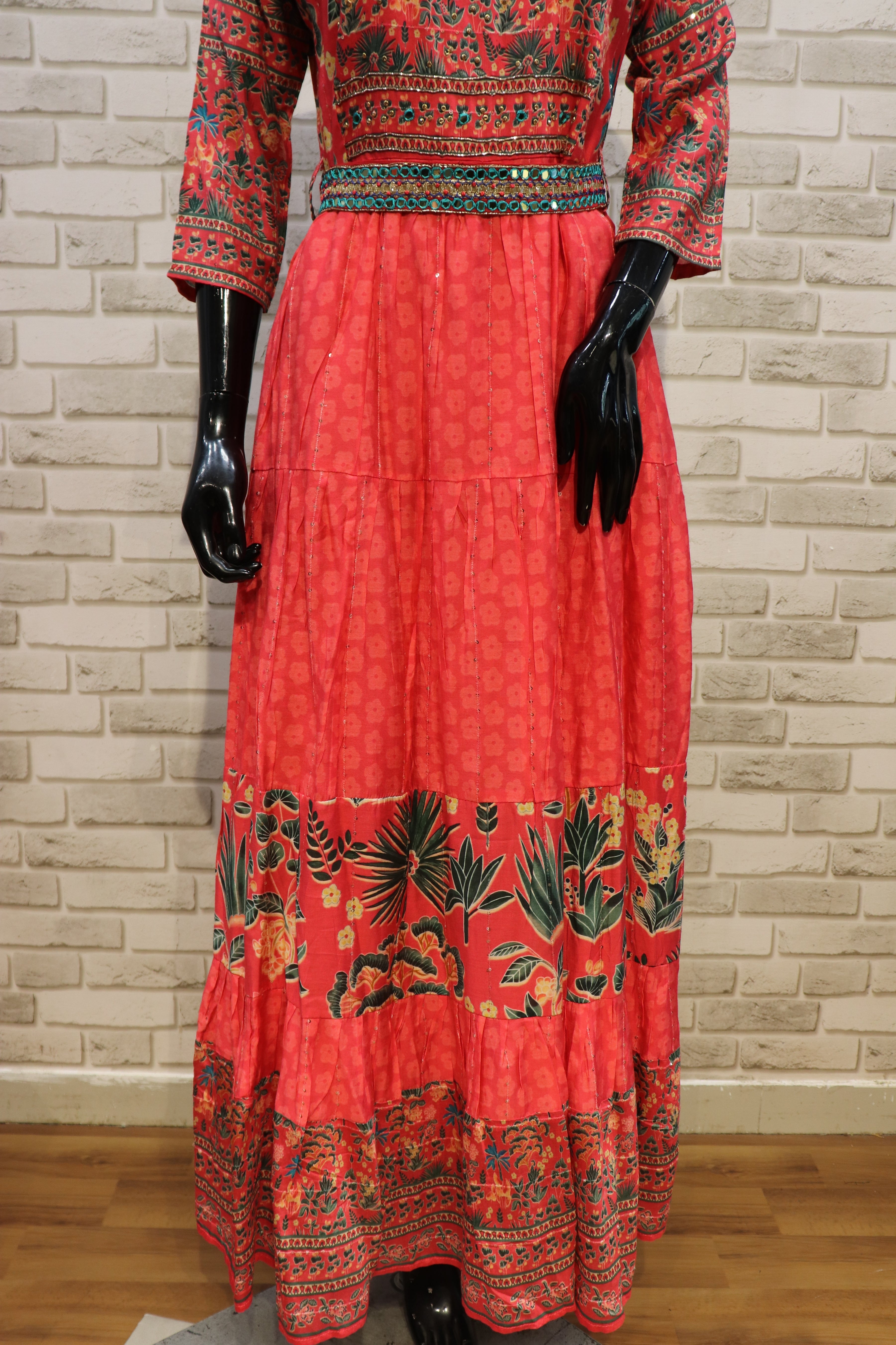 Image of Pure Muslin Gown Kurti with Belt - Pink