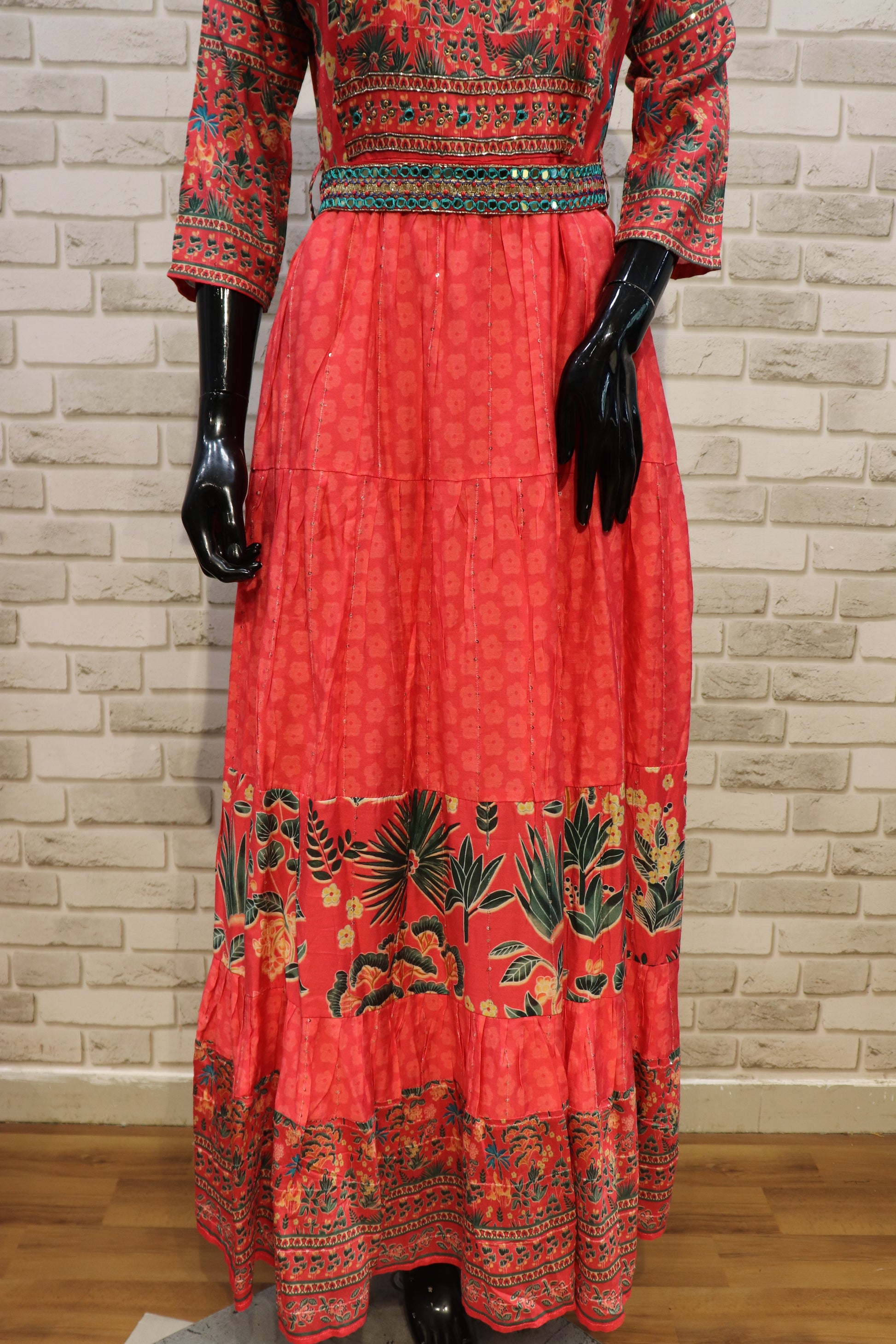 Pure Muslin Gown Kurti with Belt - Pink
