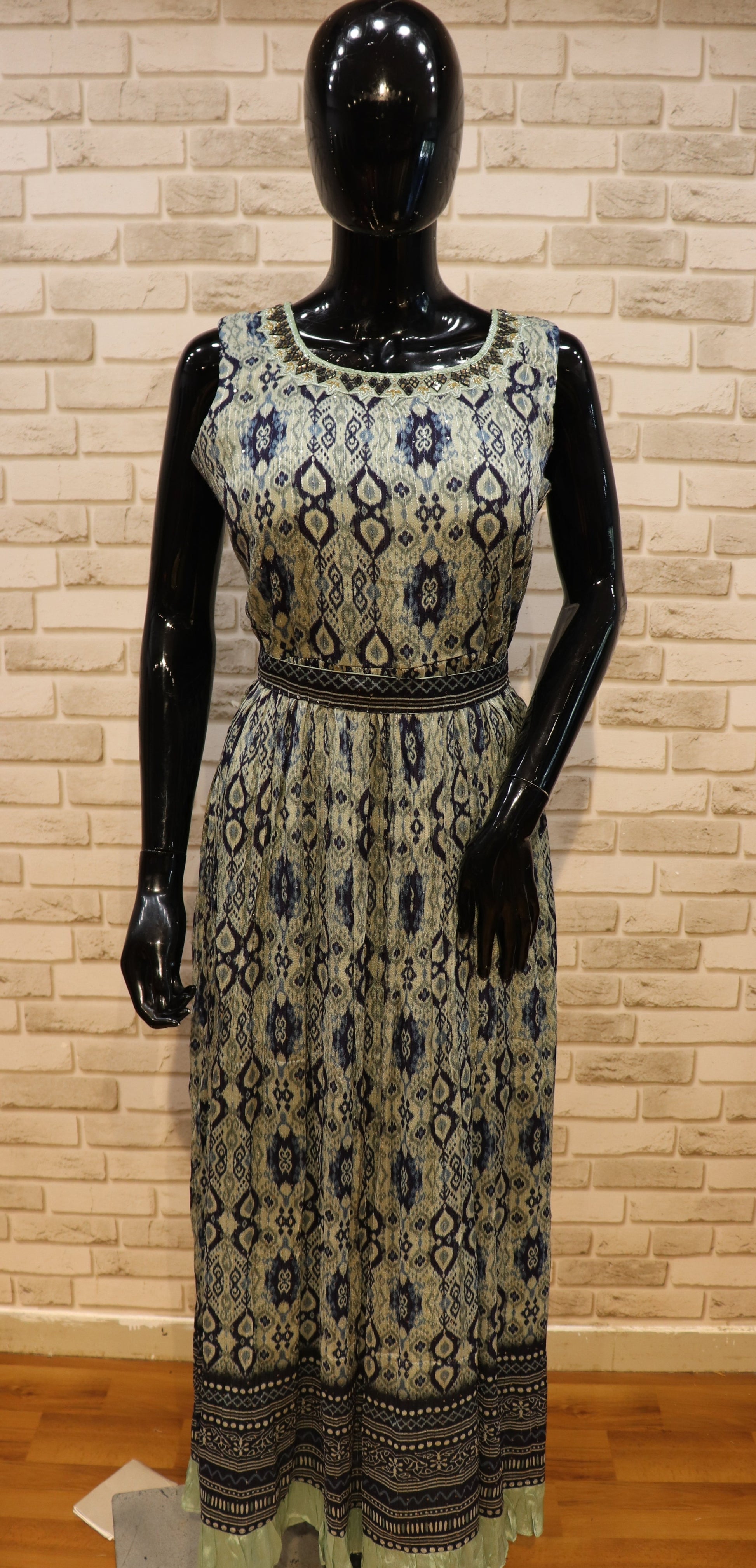 Crochet Fabric Detailed work- Gown Kurti - Pistachio
