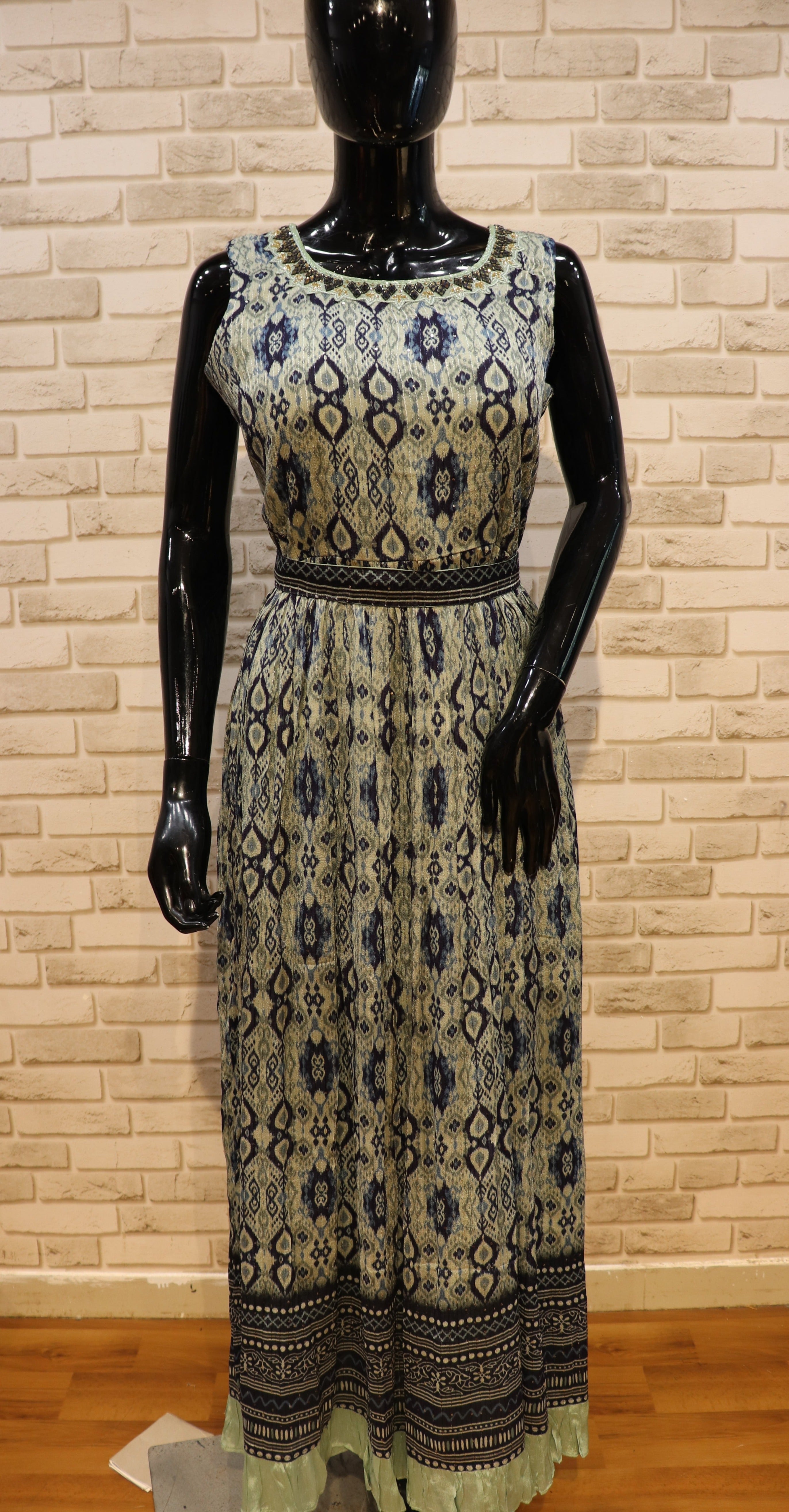 Image of Crochet Fabric Detailed work- Gown Kurti - Pistachio