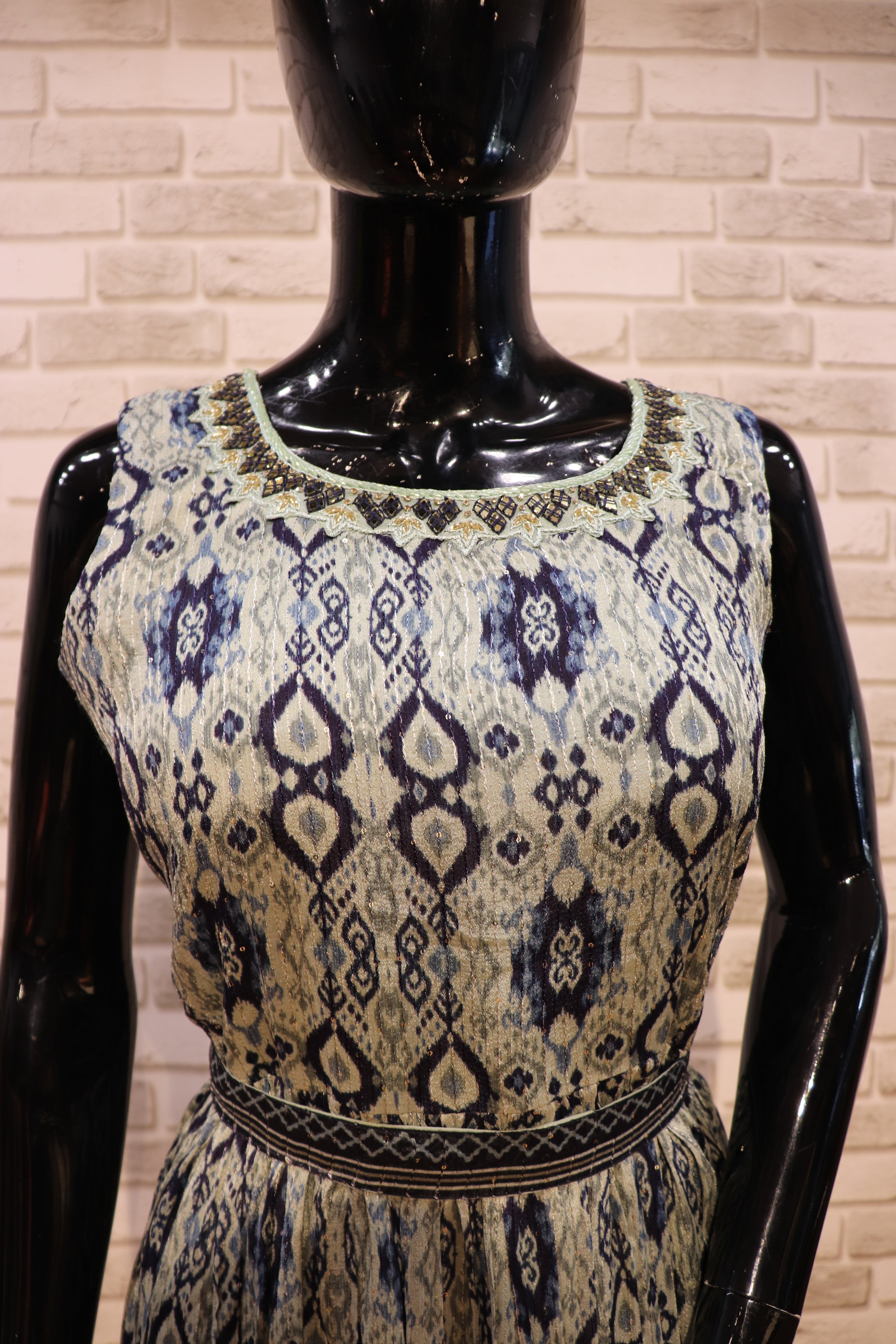 Image of Crochet Fabric Detailed work- Gown Kurti - Pistachio