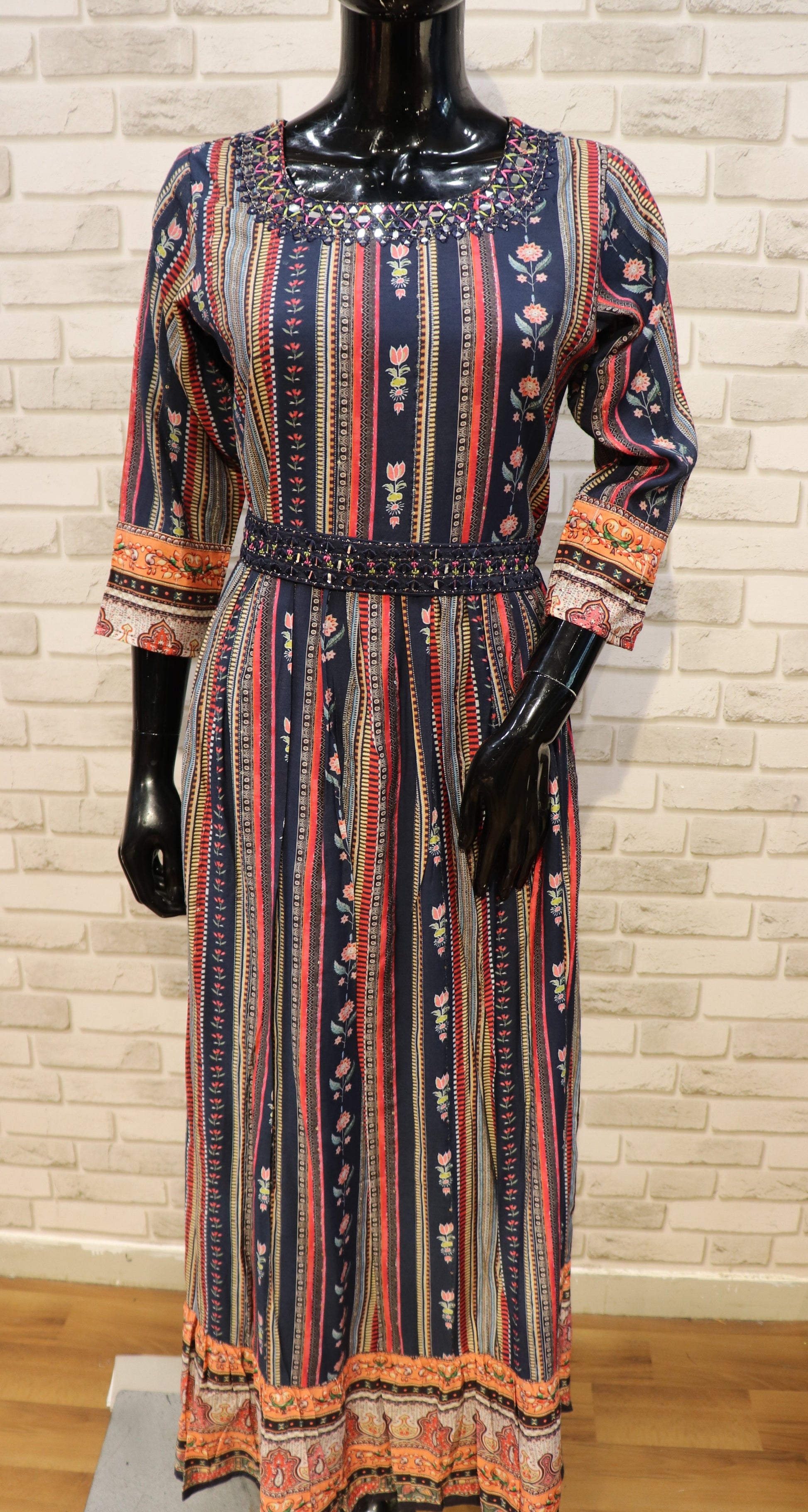 Pure Muslin Gown Kurti - Navy Blue