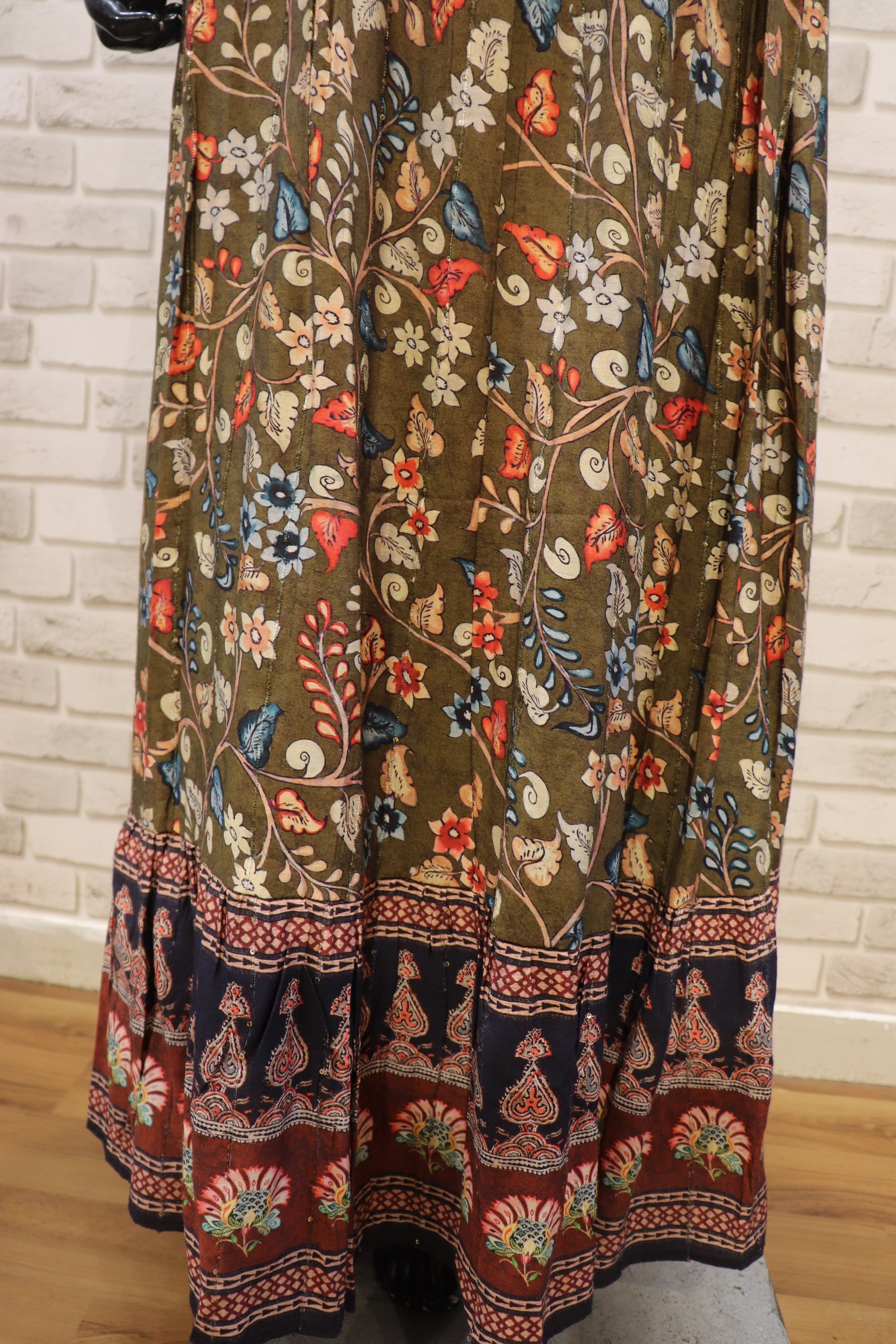 Pure Muslin Mehandi Green Gown- Kurti