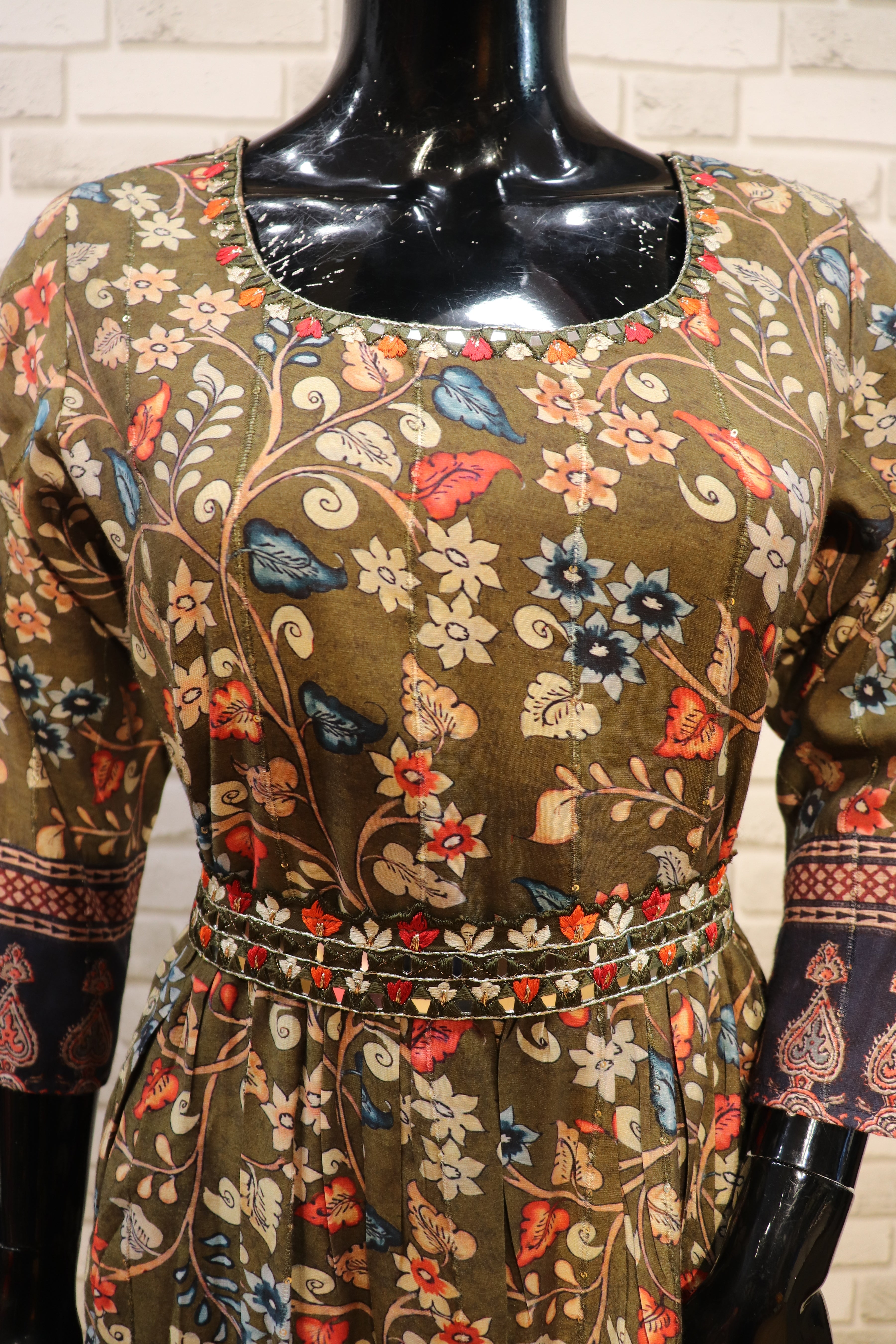 Image of Pure Muslin Mehandi Green Gown- Kurti