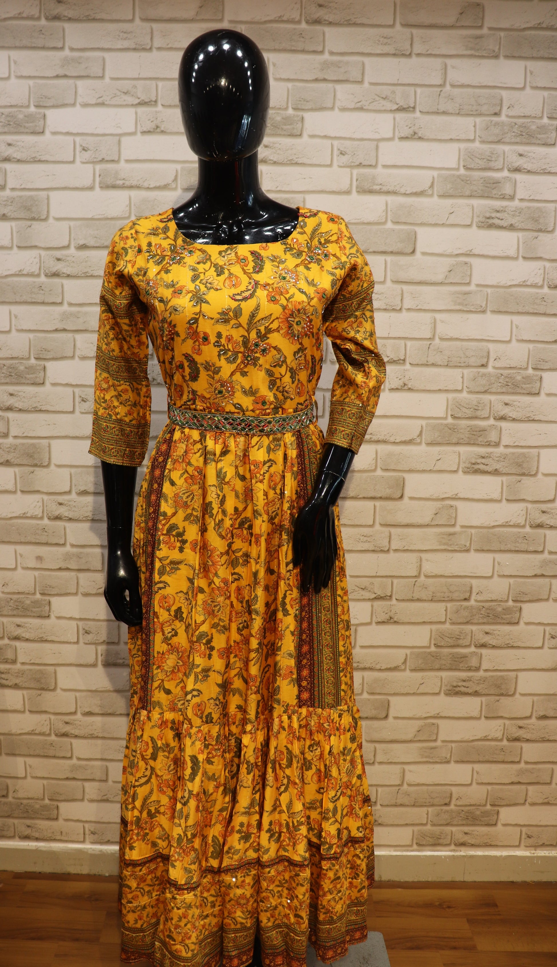 Pure Muslin Chrome Yellow Gown- Kurti