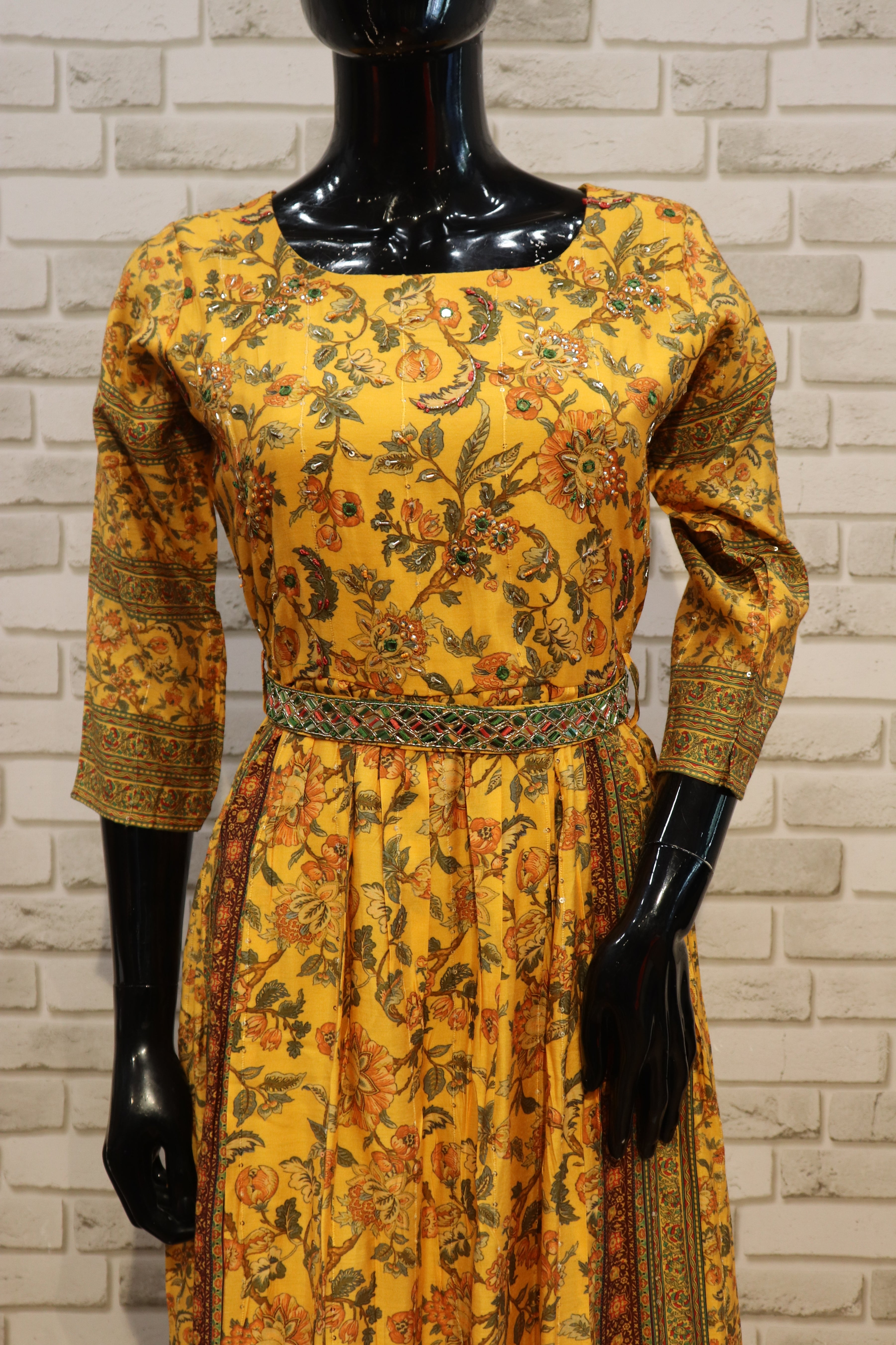 Image of Pure Muslin Chrome Yellow Gown- Kurti