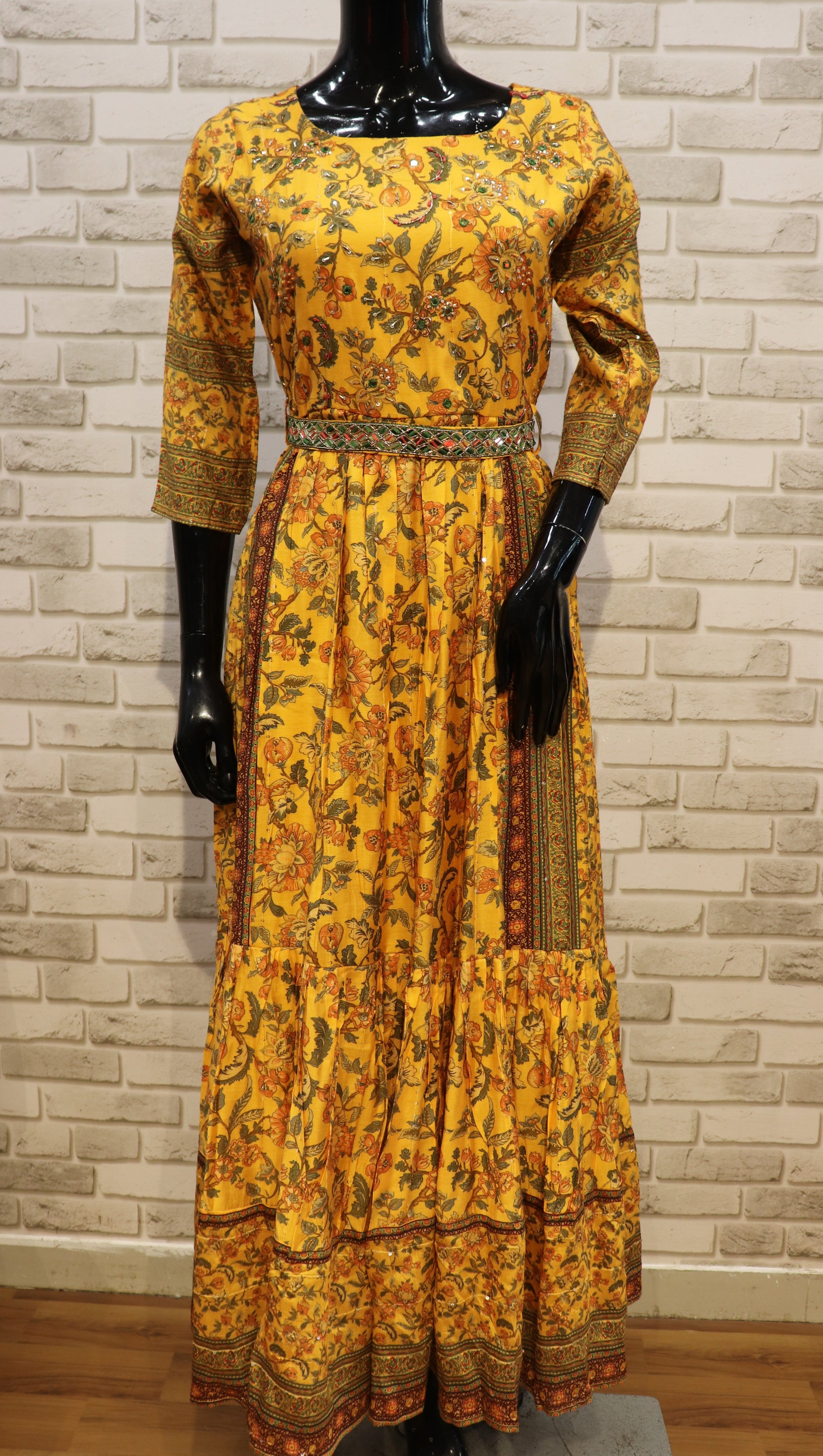 Image of Pure Muslin Chrome Yellow Gown- Kurti