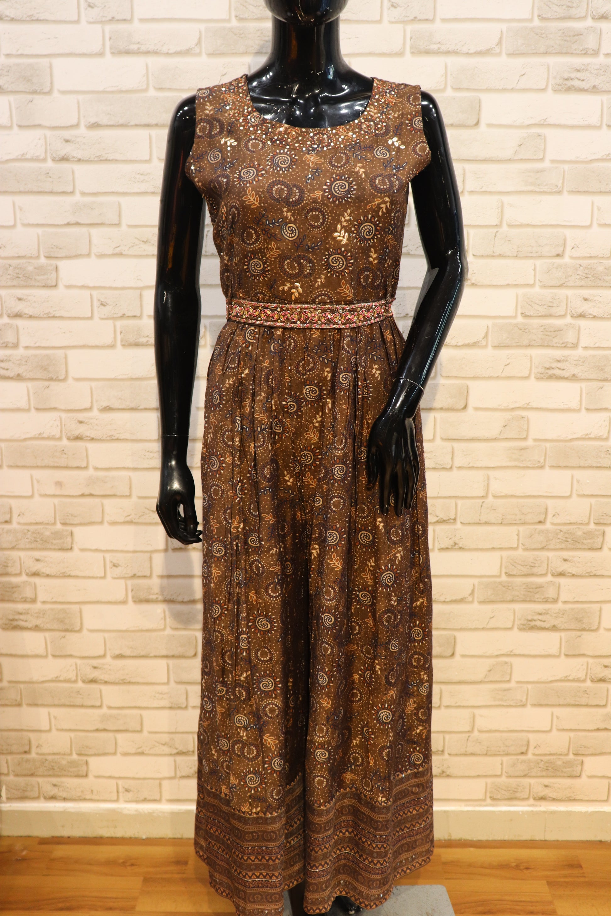 Pure Muslin Brown Jumpsuit with work