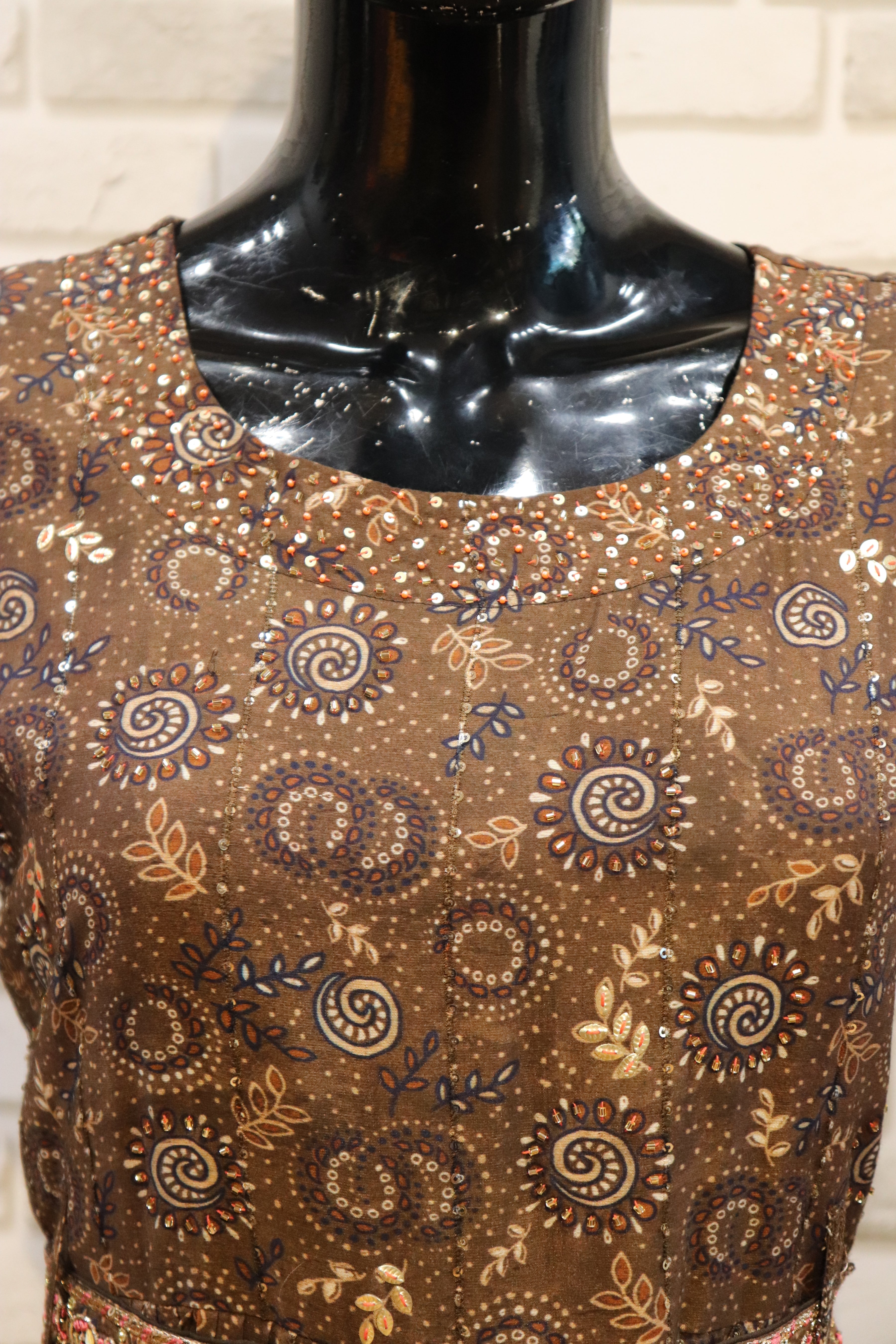 Image of Pure Muslin Brown Jumpsuit with work