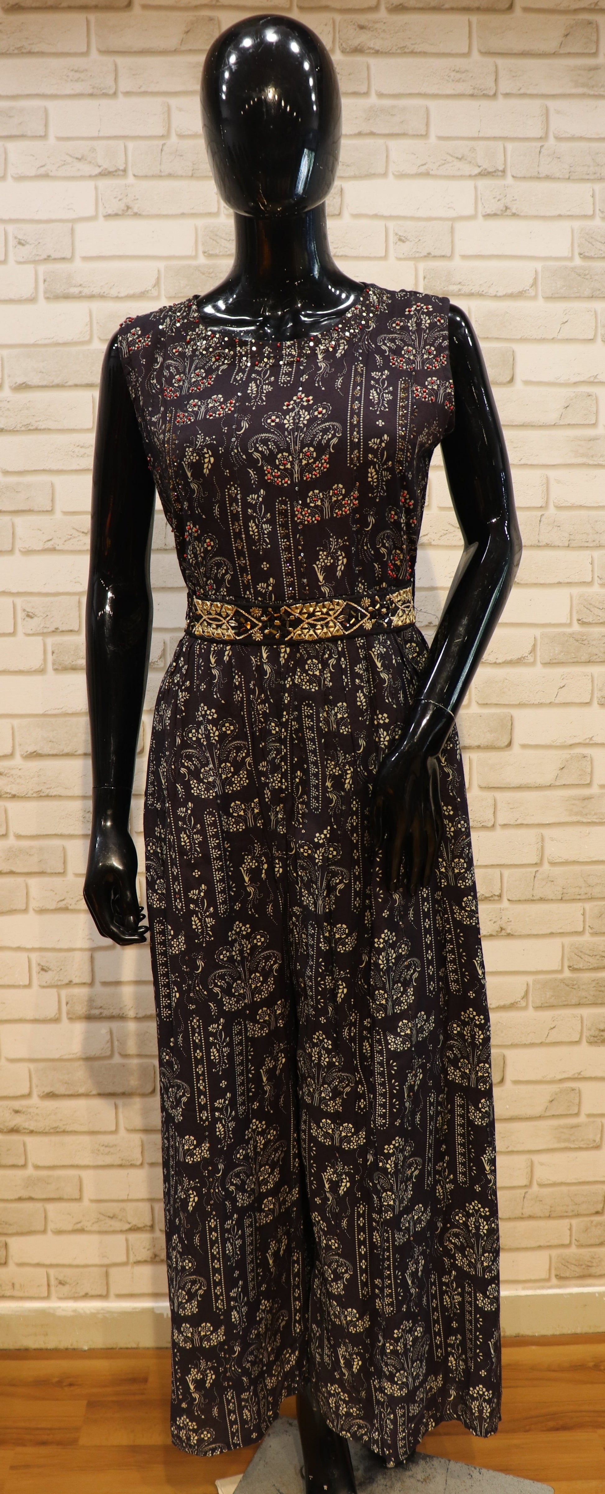 Pure Muslin Denim Blue Jumpsuit with work