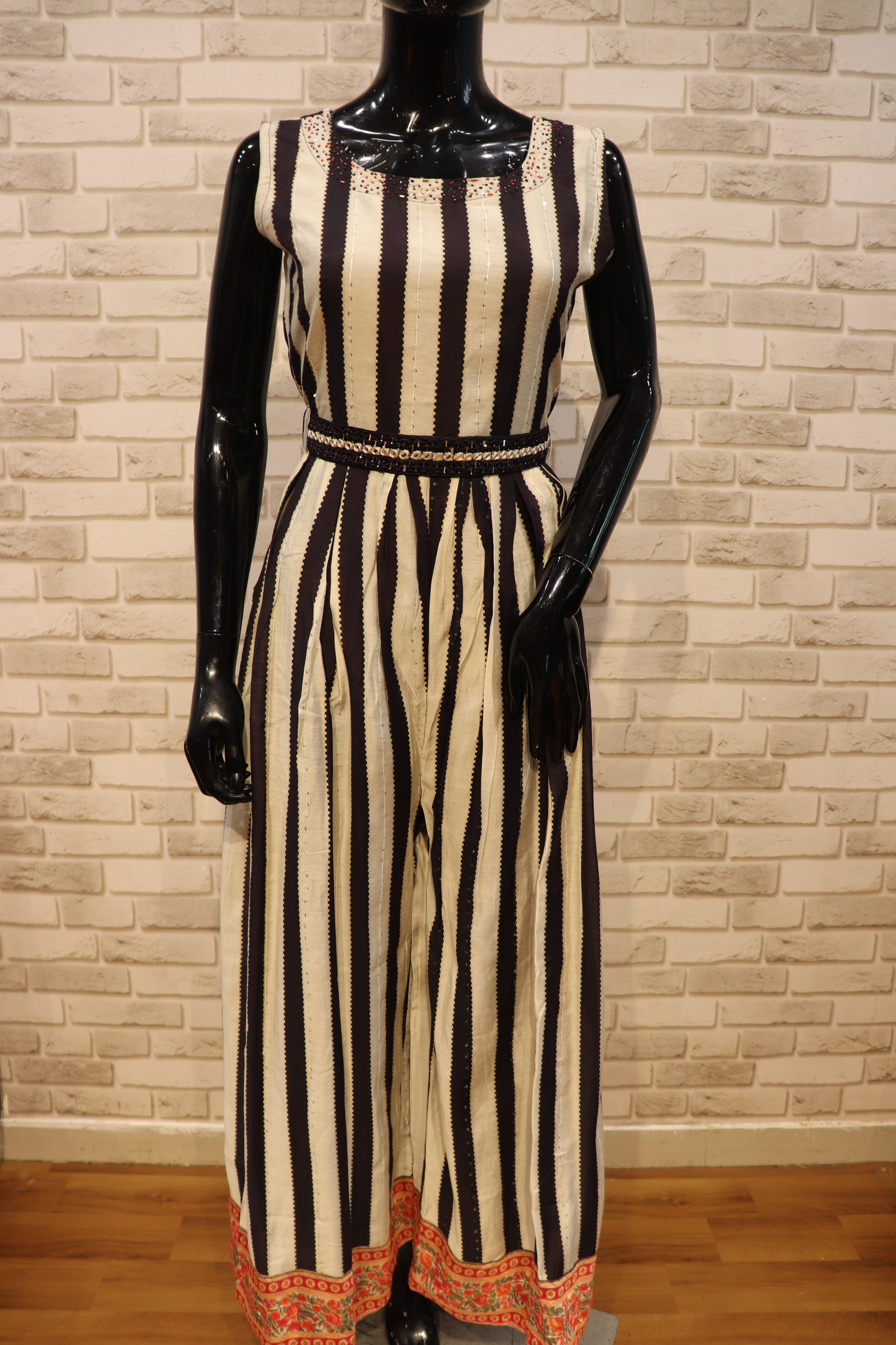 Image of Pure Muslin Chiffon White Jumpsuit with work