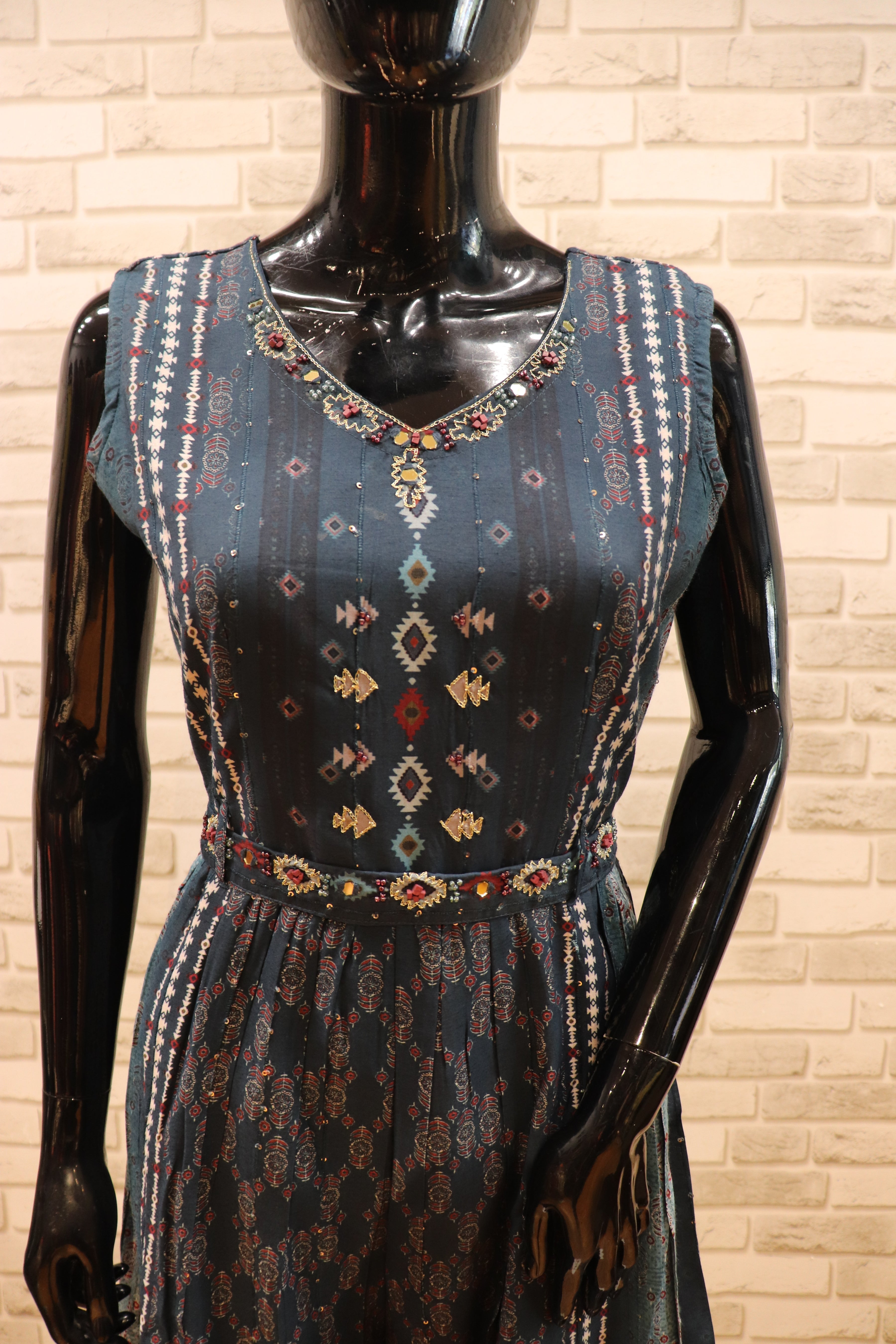 Image of Pure Muslin Midnight Blue Jumpsuit with work