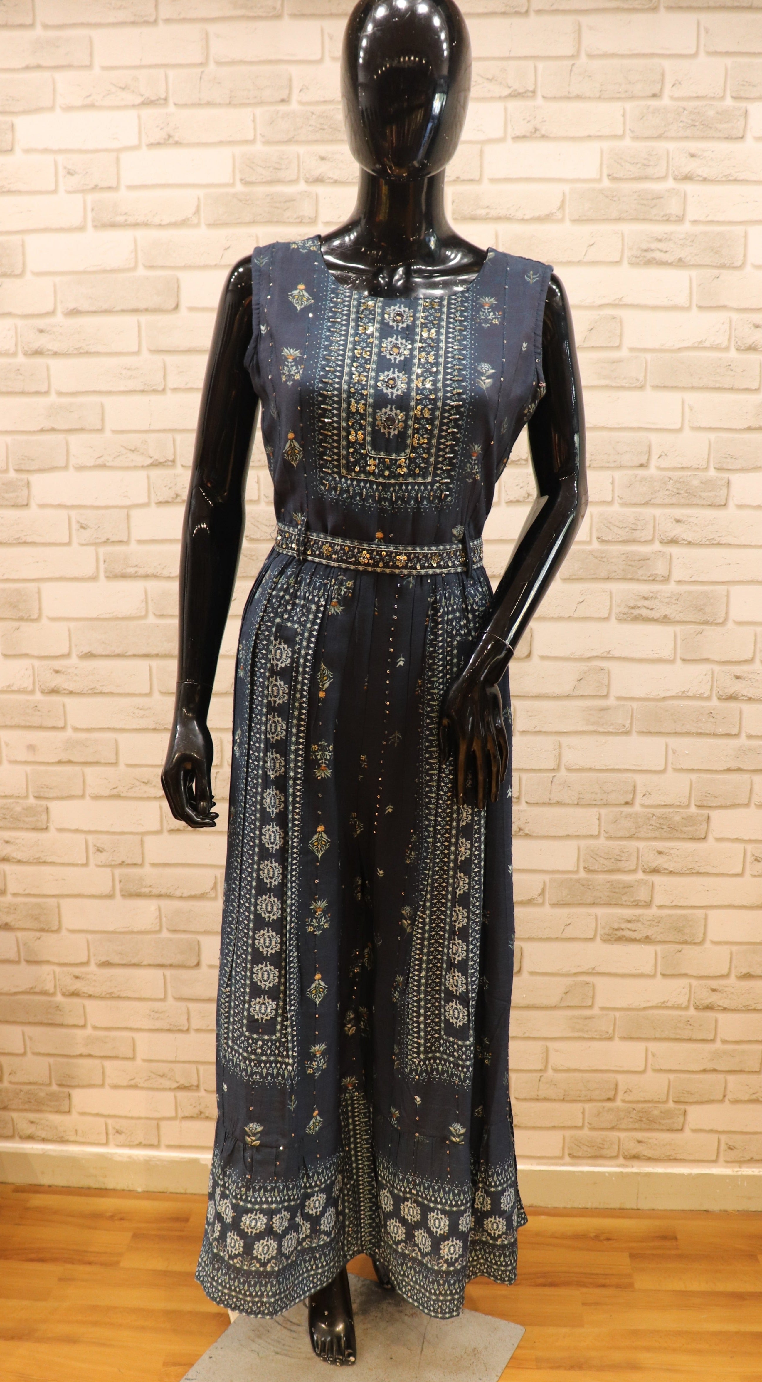 Image of Pure Muslin Denim Blue Jumpsuit