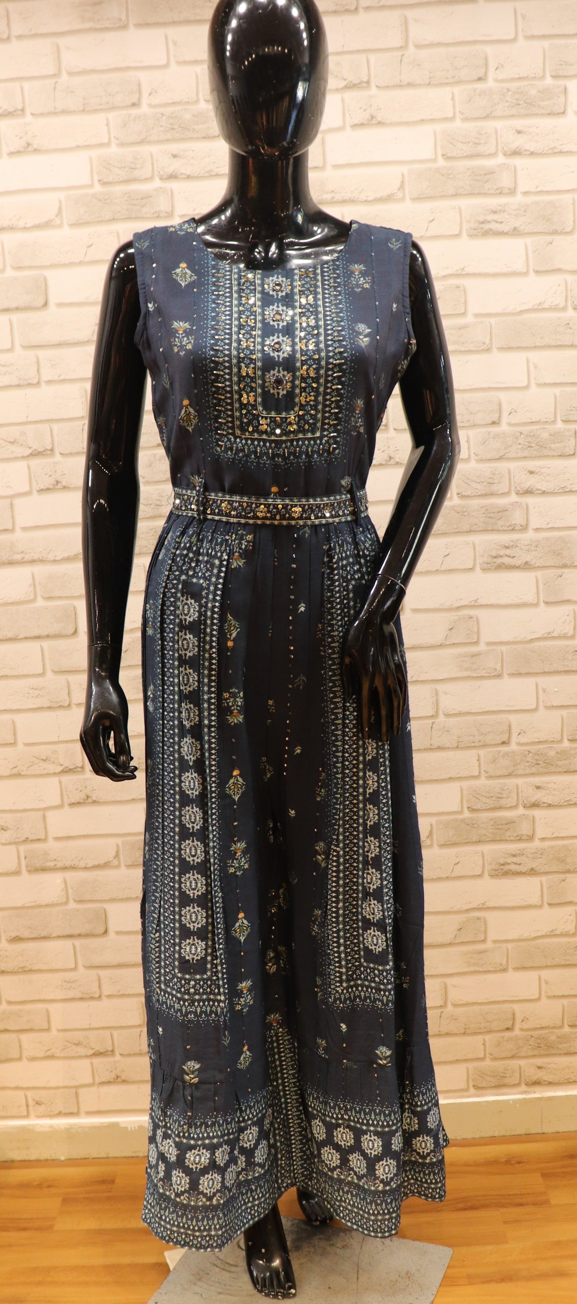 Image of Pure Muslin Denim Blue Jumpsuit