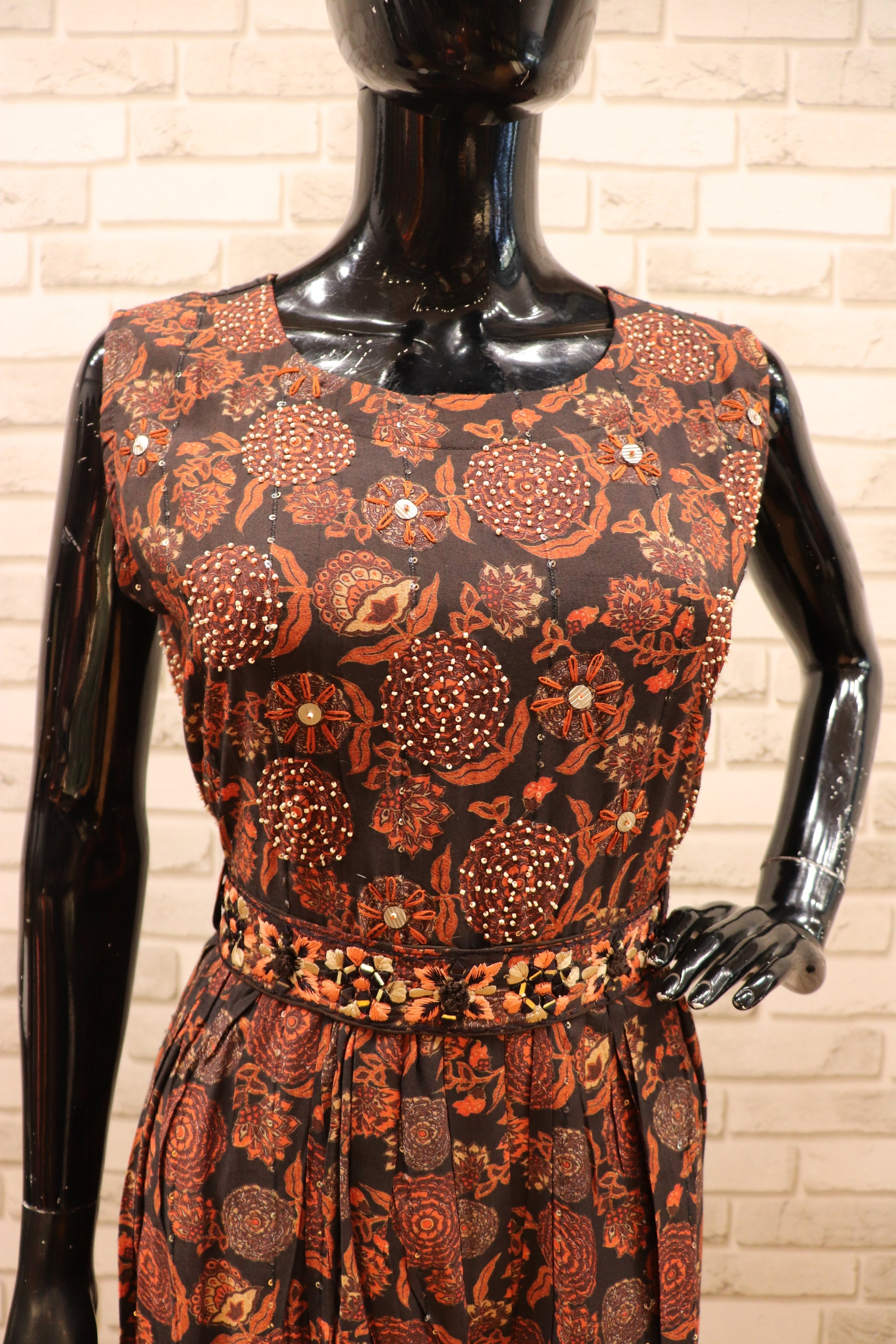 Pure Muslin Borwn Jumpsuit - with belt
