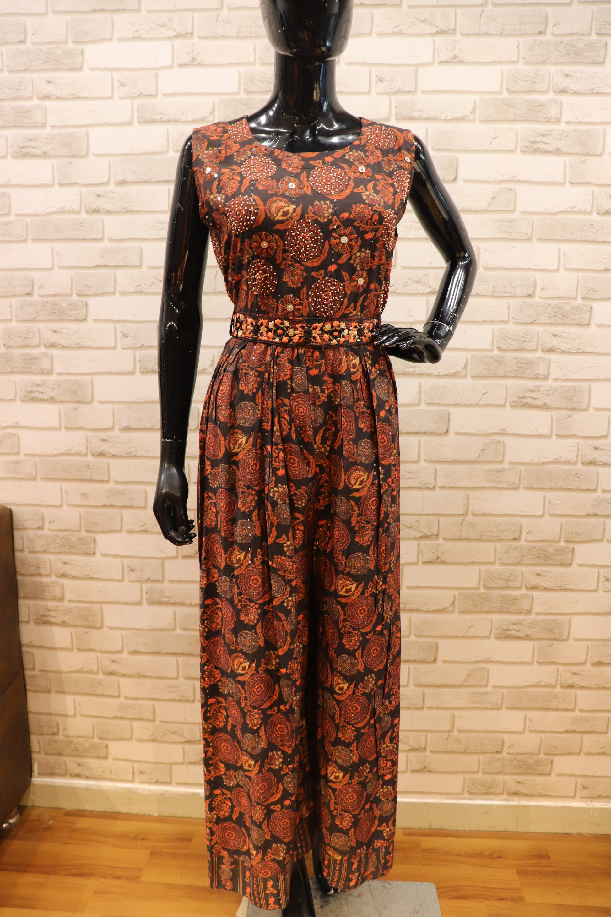 Pure Muslin Borwn Jumpsuit - with belt