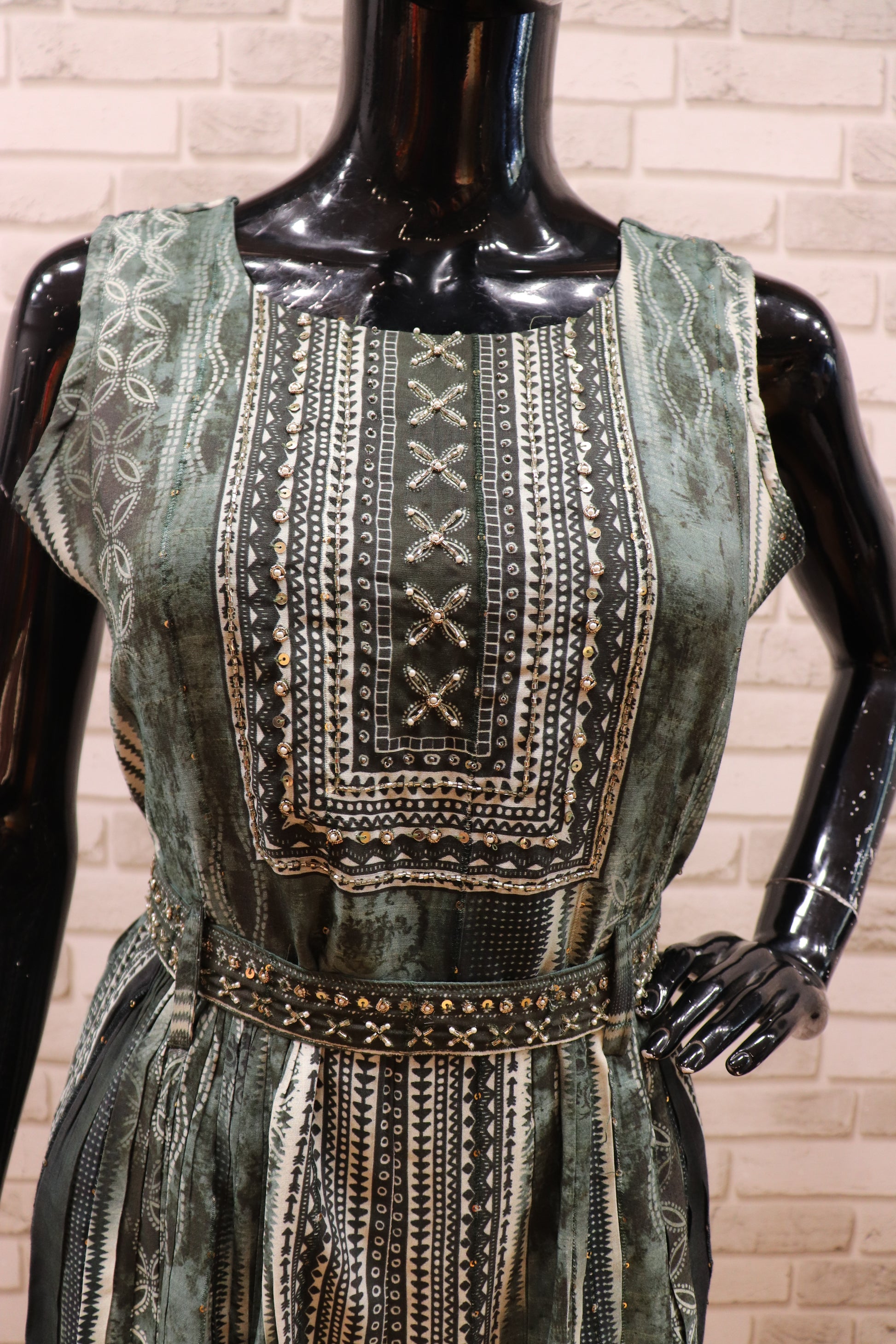 Pure Muslin Green Jumpsuit - with belt