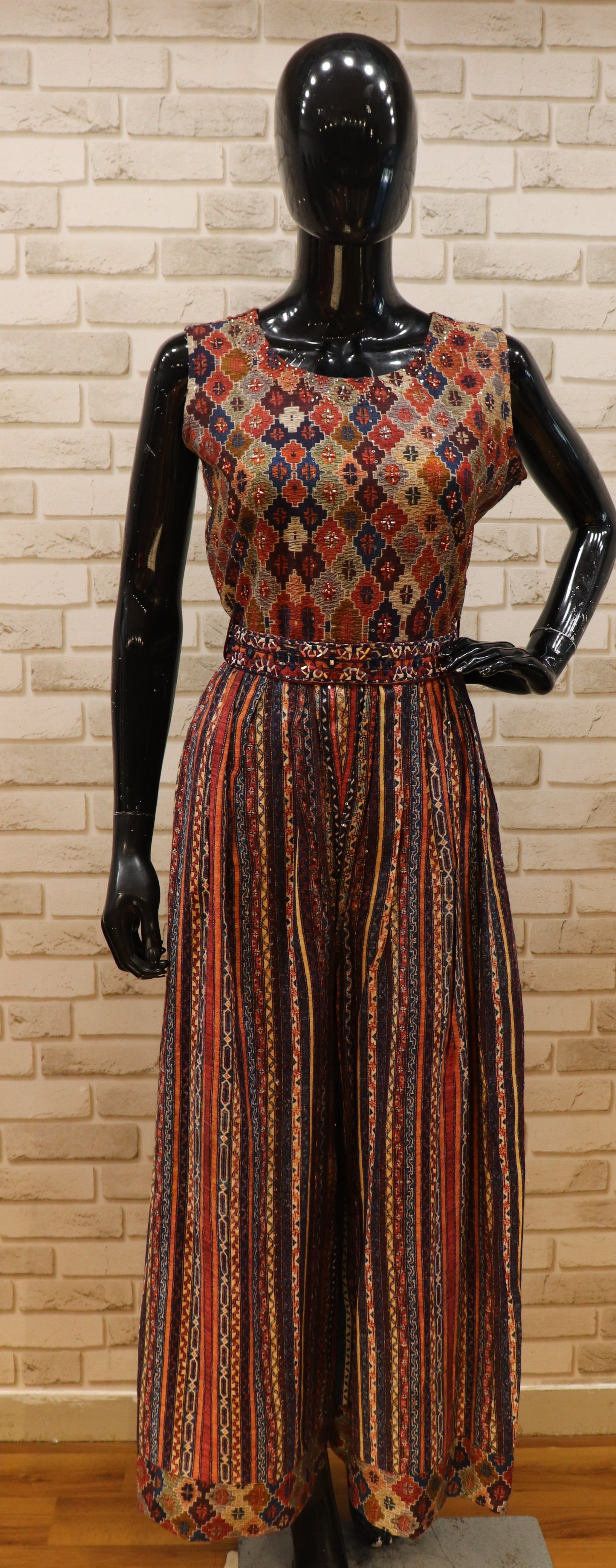 Image of Pure Muslin Multi-Pattern Jumpsuit - with belt