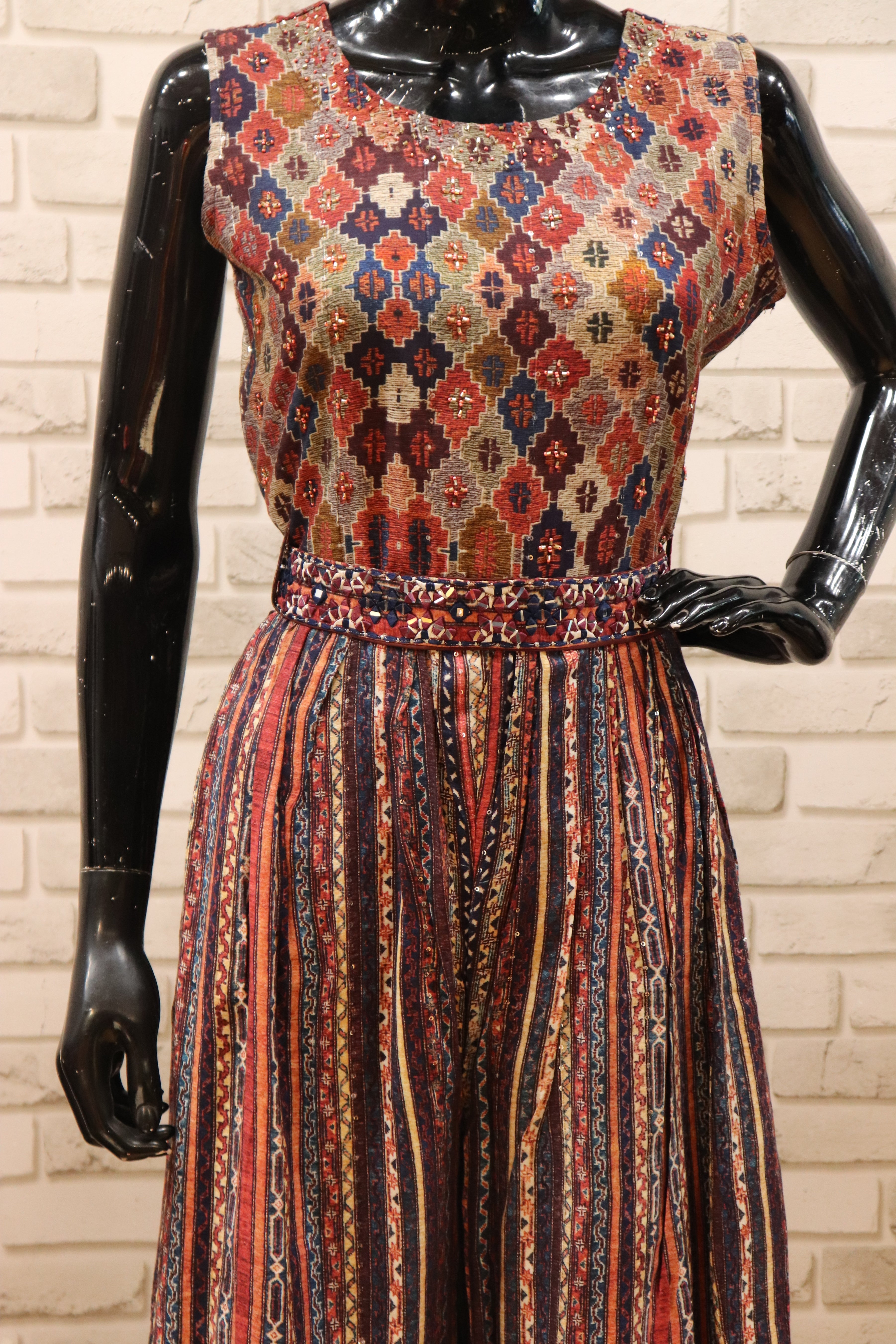 Image of Pure Muslin Multi-Pattern Jumpsuit - with belt