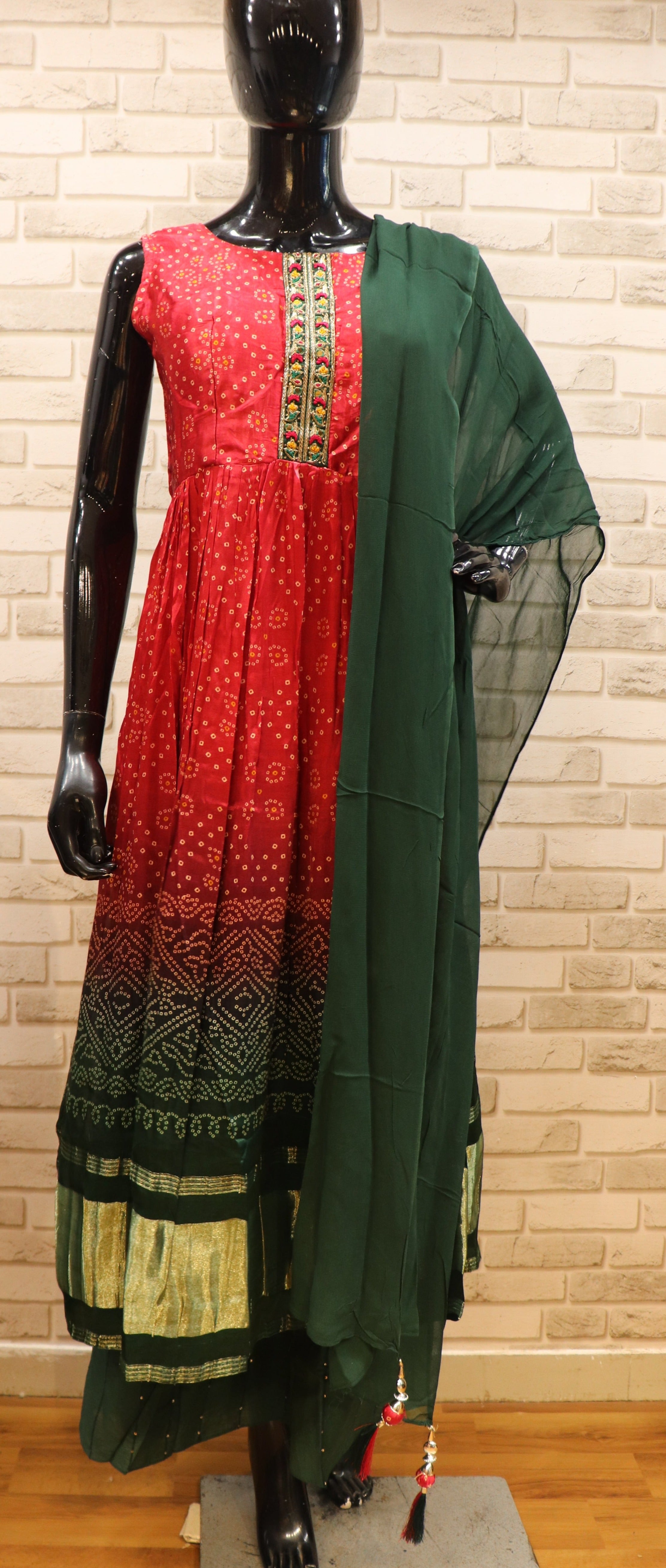 Image of Pure Ajrakh Naira Cut Kurti Set- Red