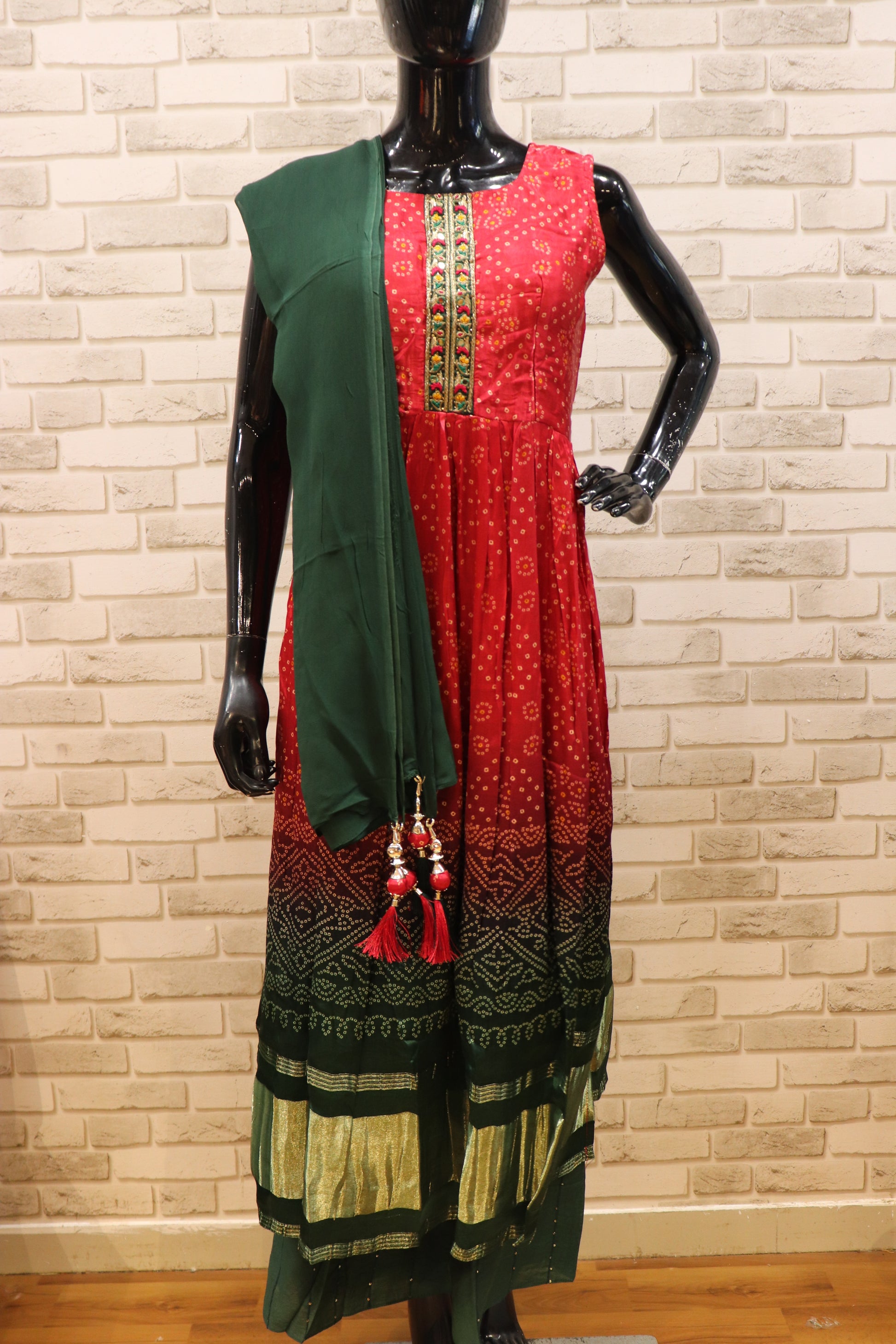 Pure Ajrakh Naira Cut Kurti Set- Red